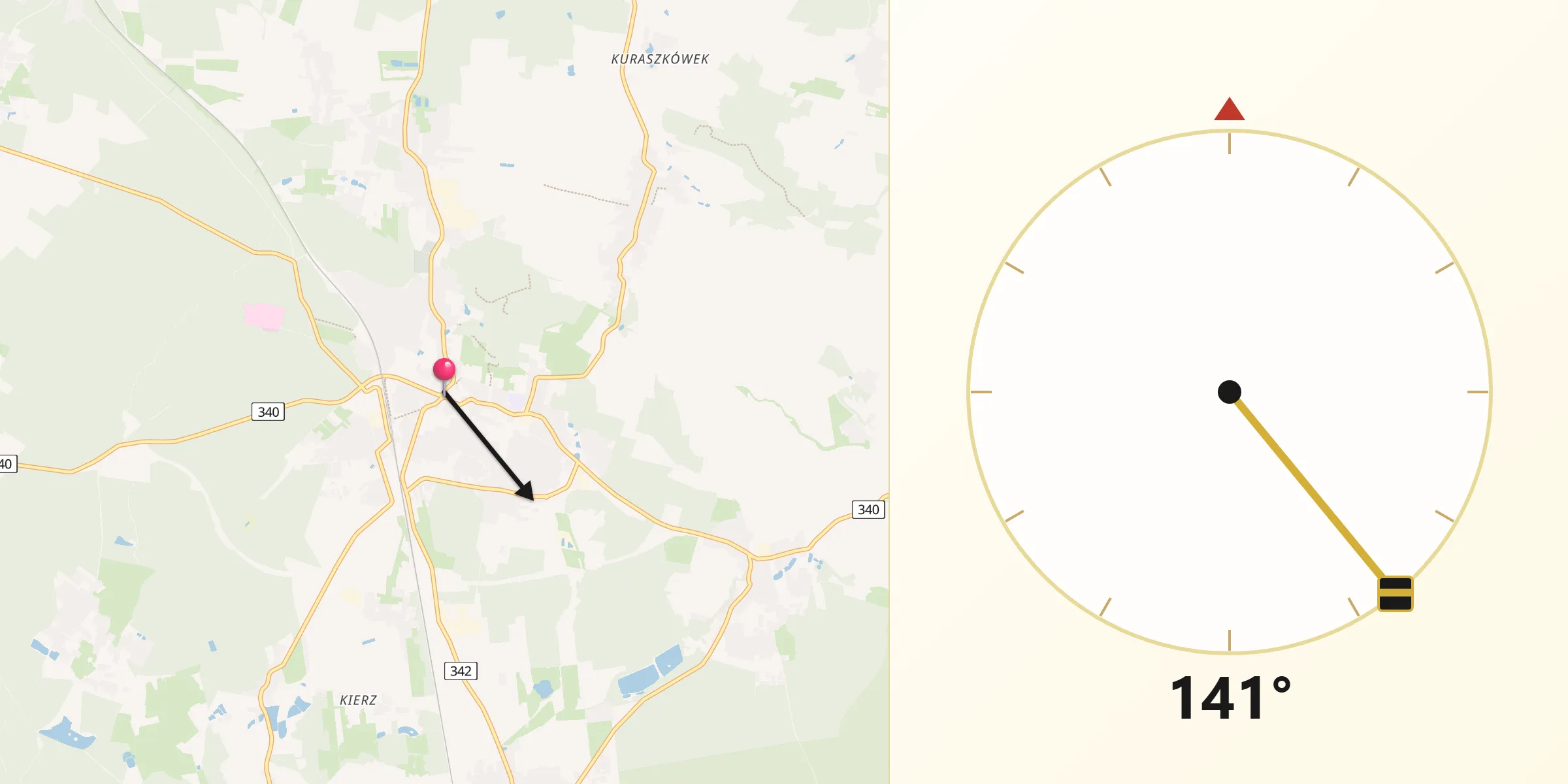 Kierunek Qibla z Oborniki Śląskie