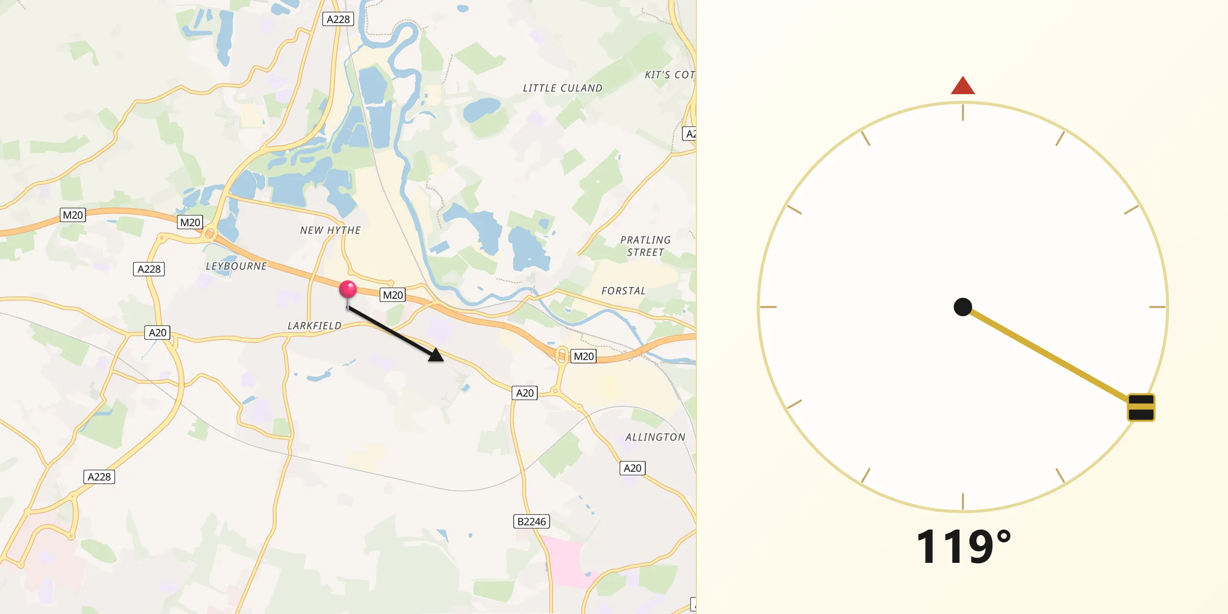 Qibla Direction from Larkfield