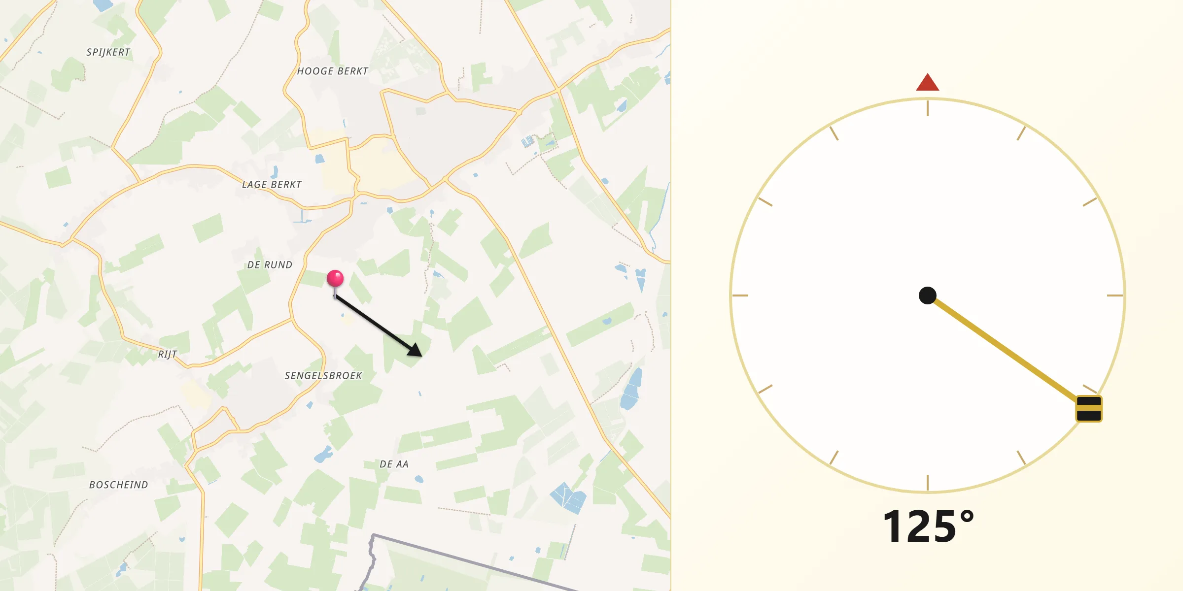 Qibla Richting vanaf Bergeijk