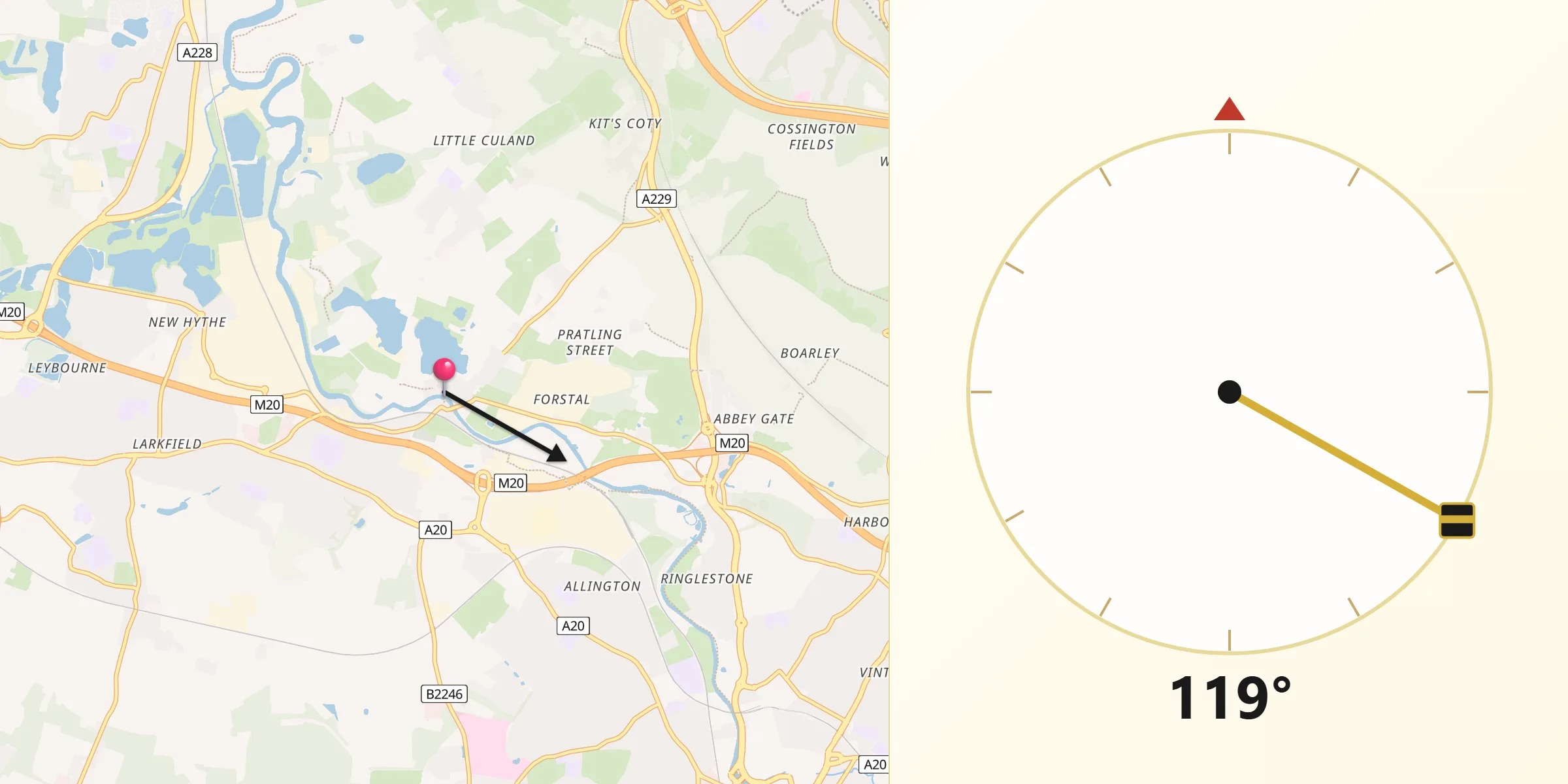 Qibla Direction from Aylesford