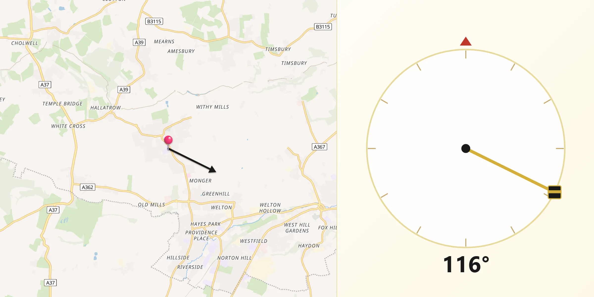 Qibla Direction from Paulton