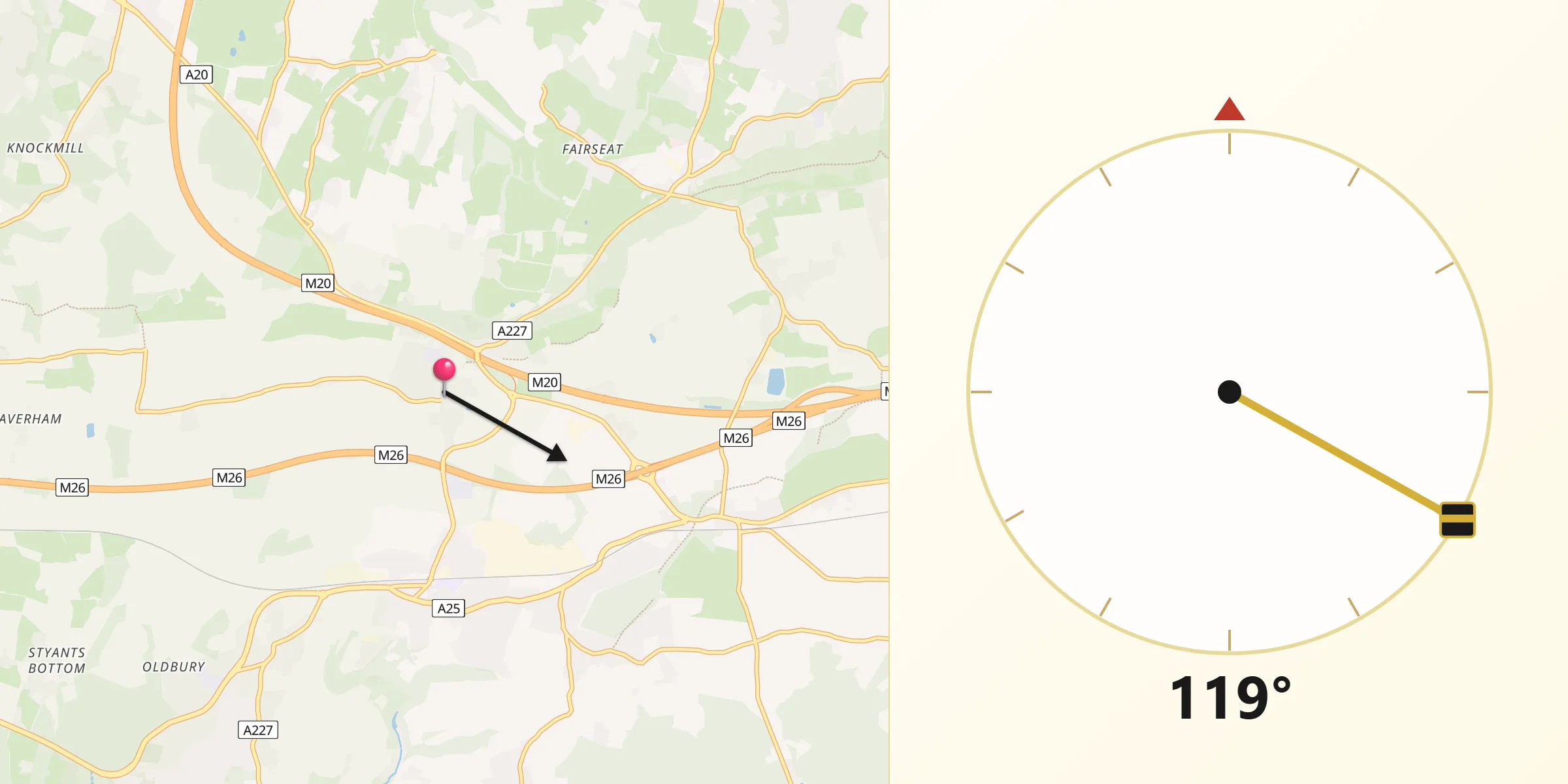 Qibla Direction from Wrotham