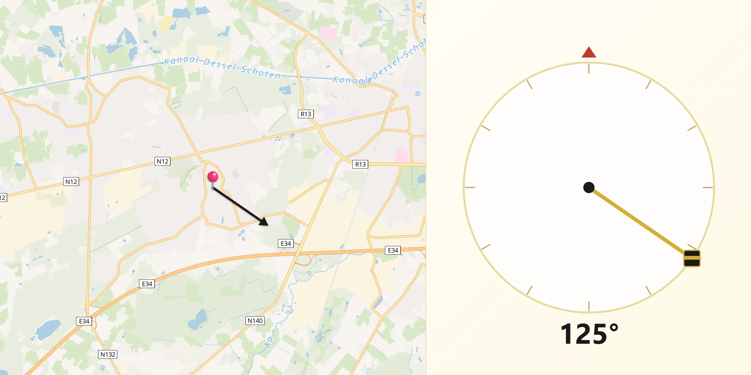 Qibla Richting vanaf Vosselaar