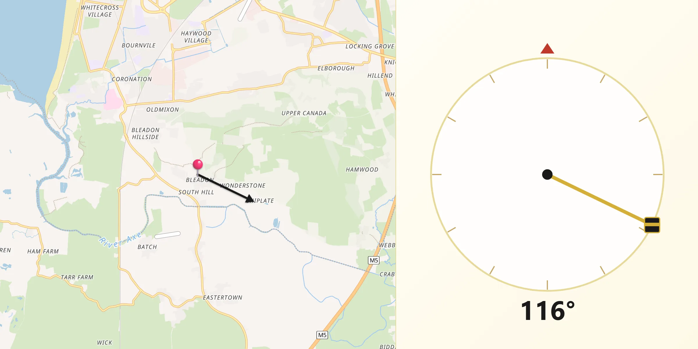 Qibla Direction from Bleadon