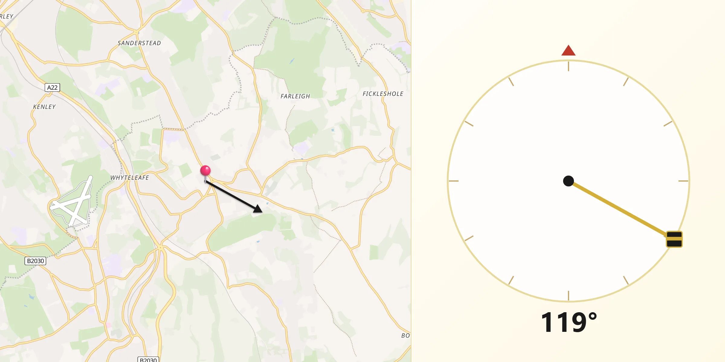 Qibla Direction from Warlingham