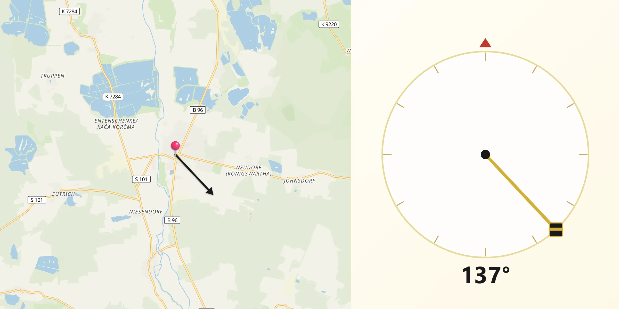 Qibla-Richtung von Königswartha