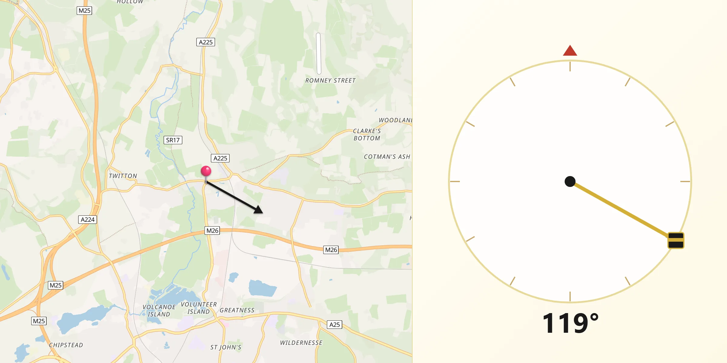 Qibla Direction from Otford
