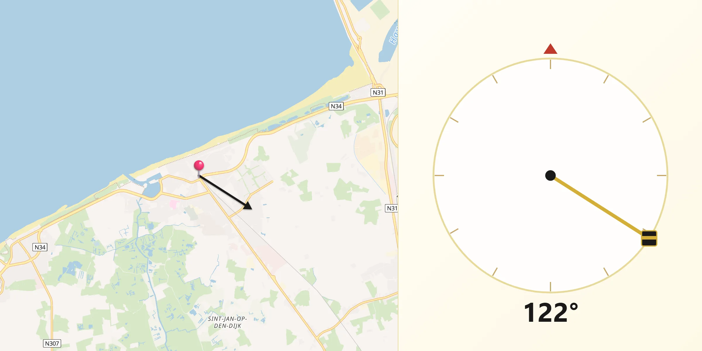 Direction vers la Qibla depuis Blankenberge