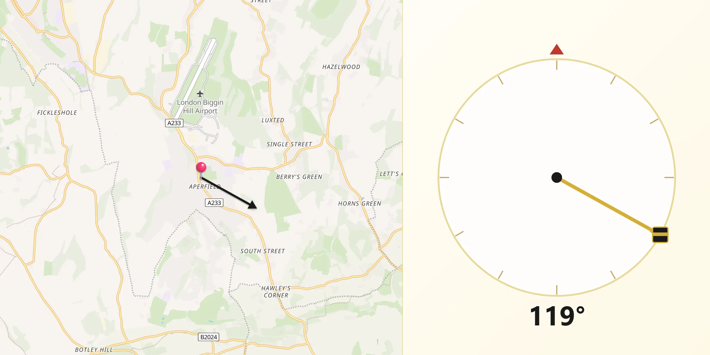 Qibla Direction from Biggin Hill