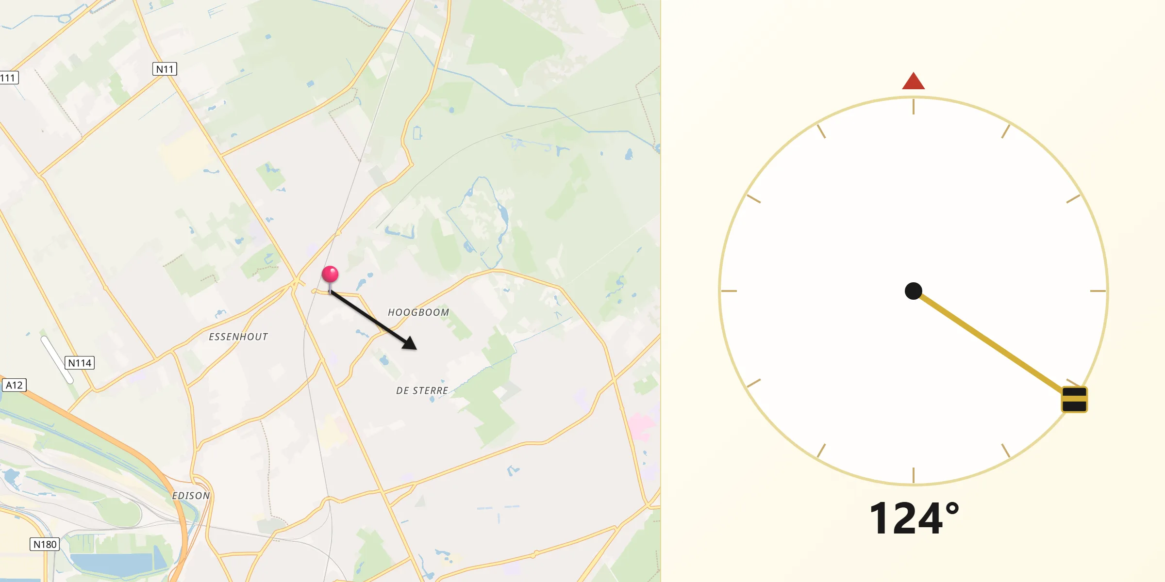 Qibla Richting vanaf Kapellen