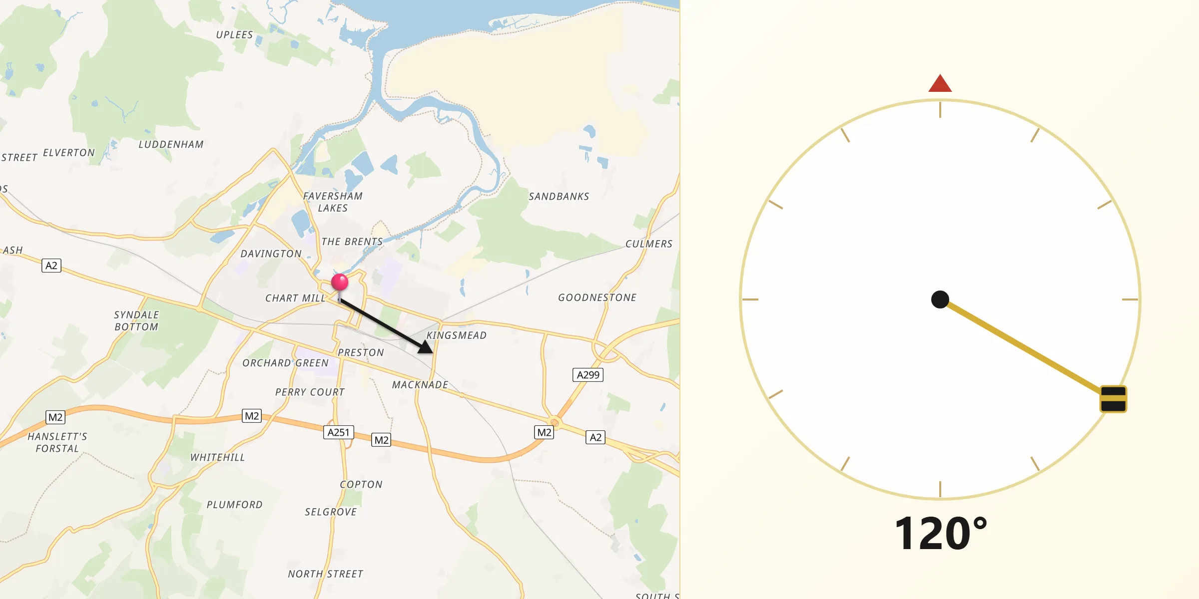 Qibla Direction from Faversham