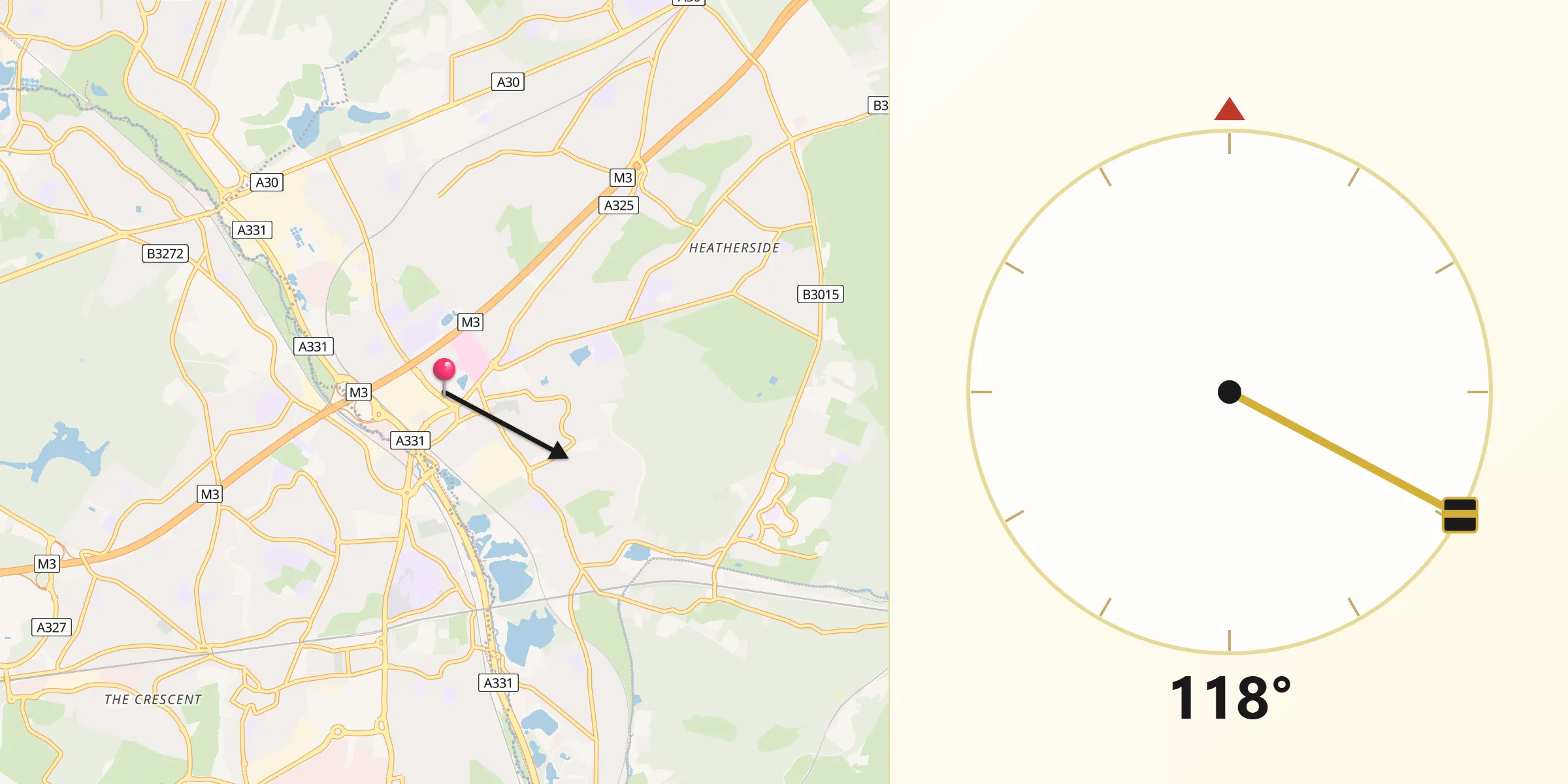 Qibla Direction from Frimley