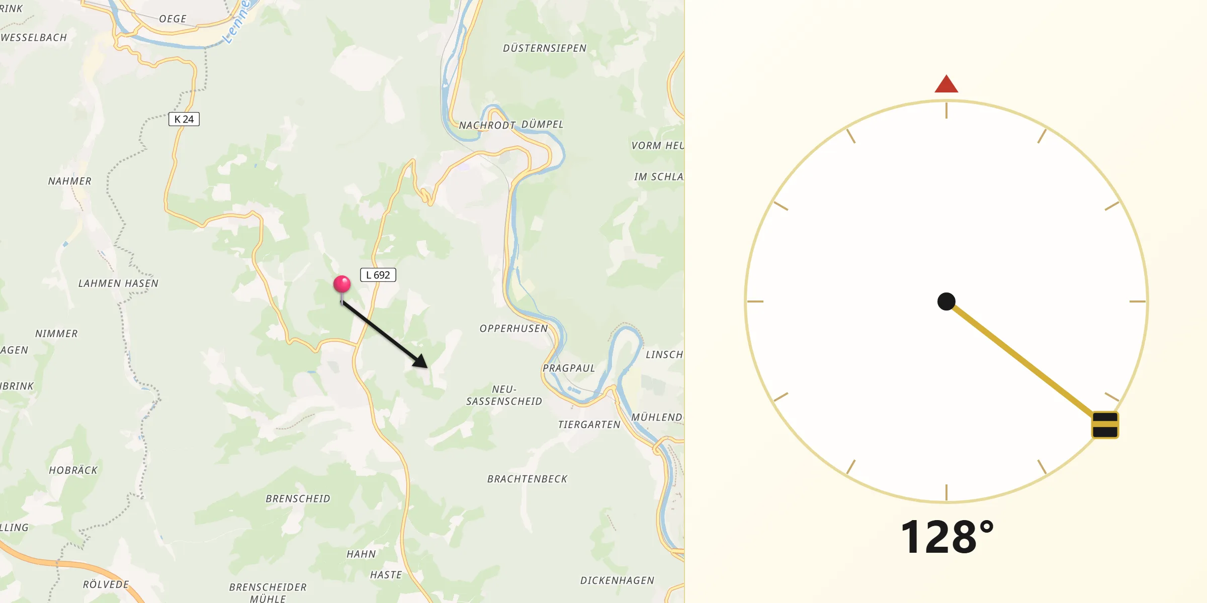Qibla-Richtung von Nachrodt-Wiblingwerde