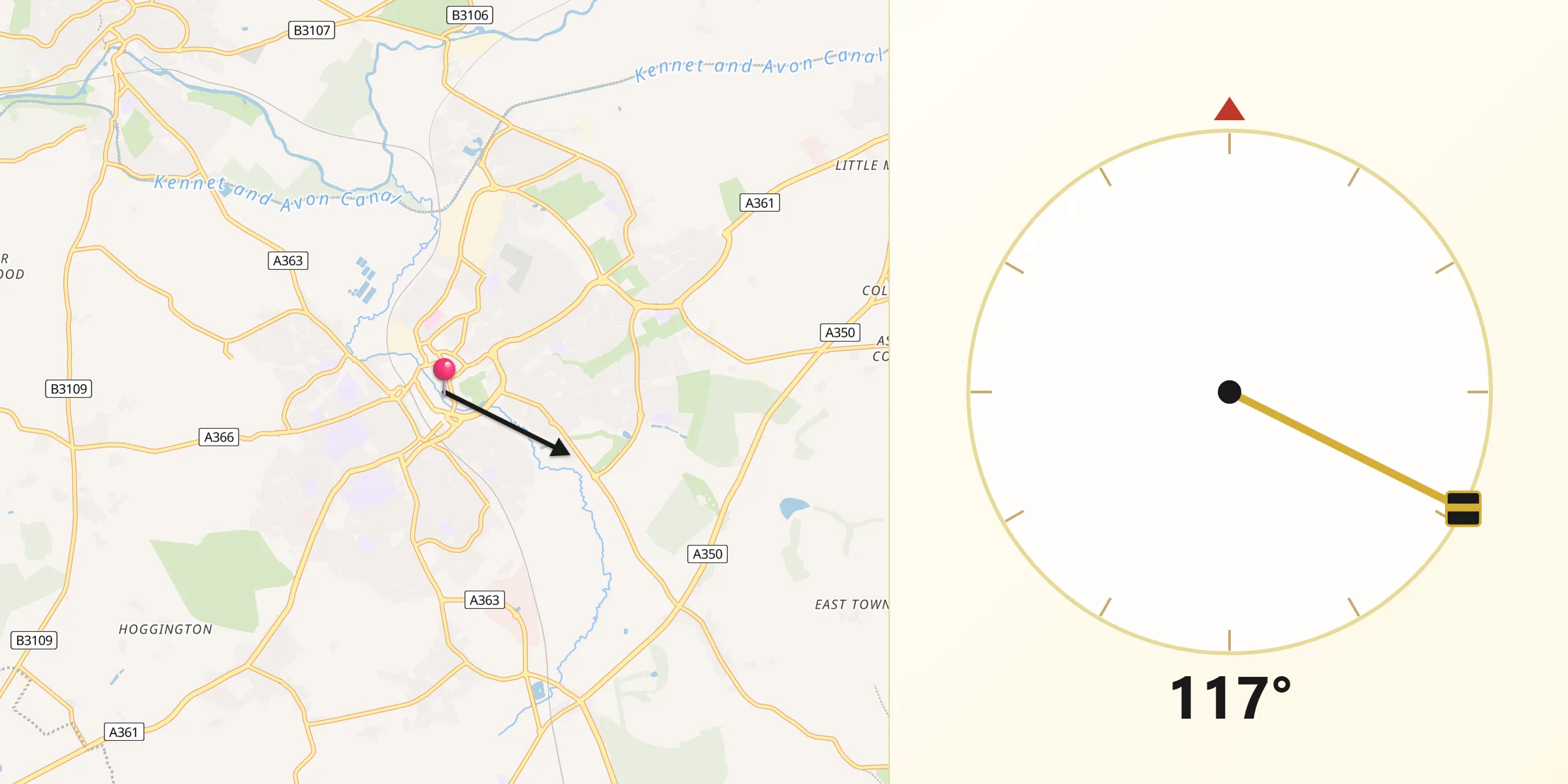 Qibla Direction from Trowbridge