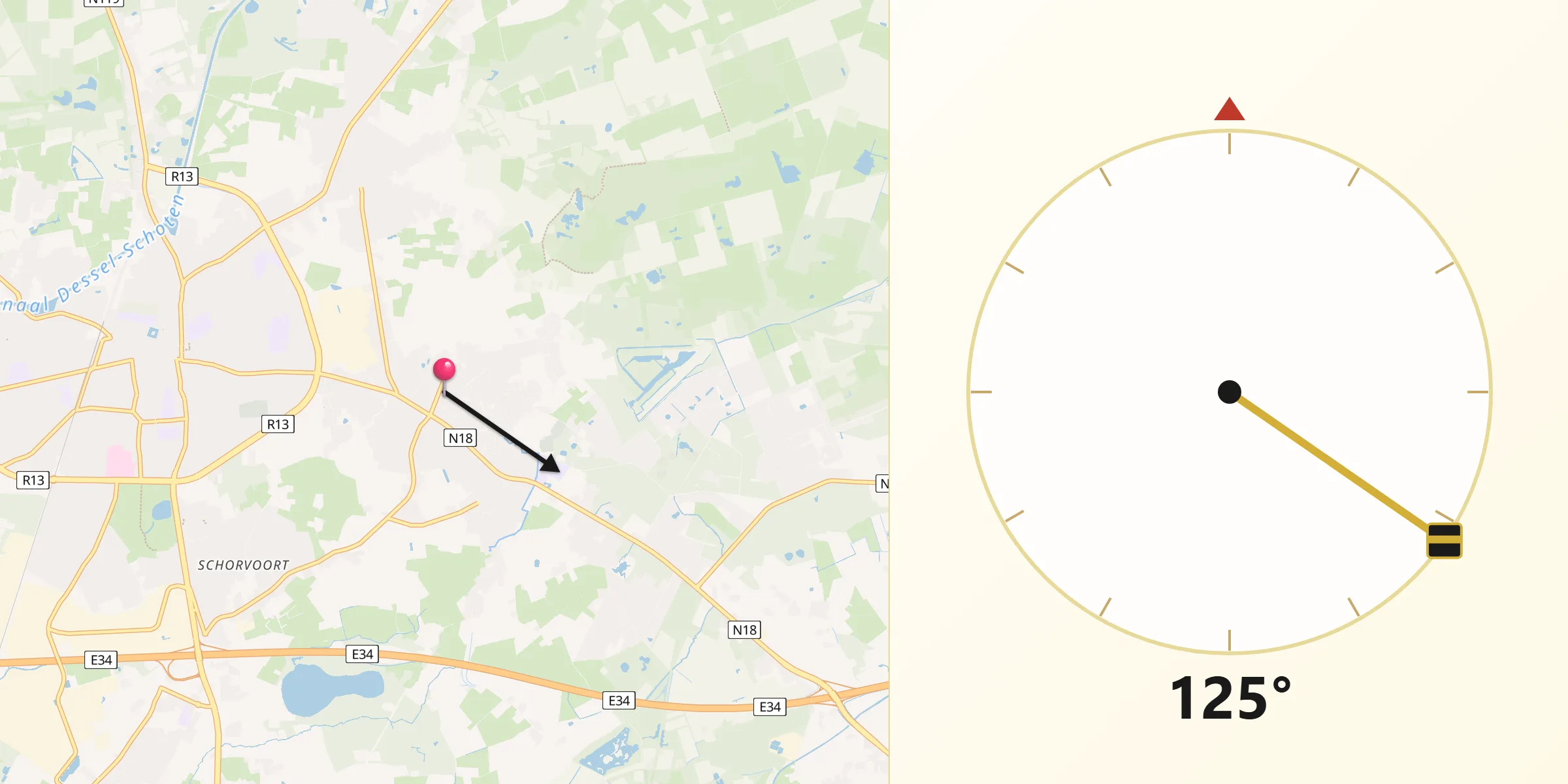Direction vers la Qibla depuis Oud-Turnhout