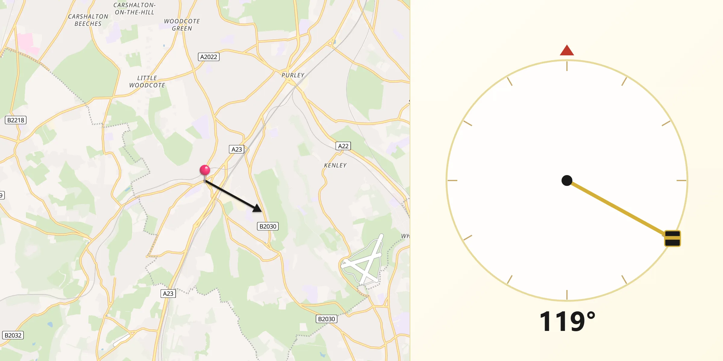 Qibla Direction from Coulsdon