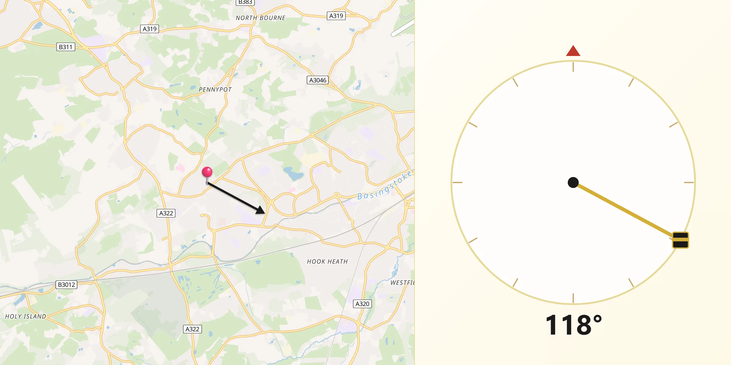 Qibla Direction from Knaphill