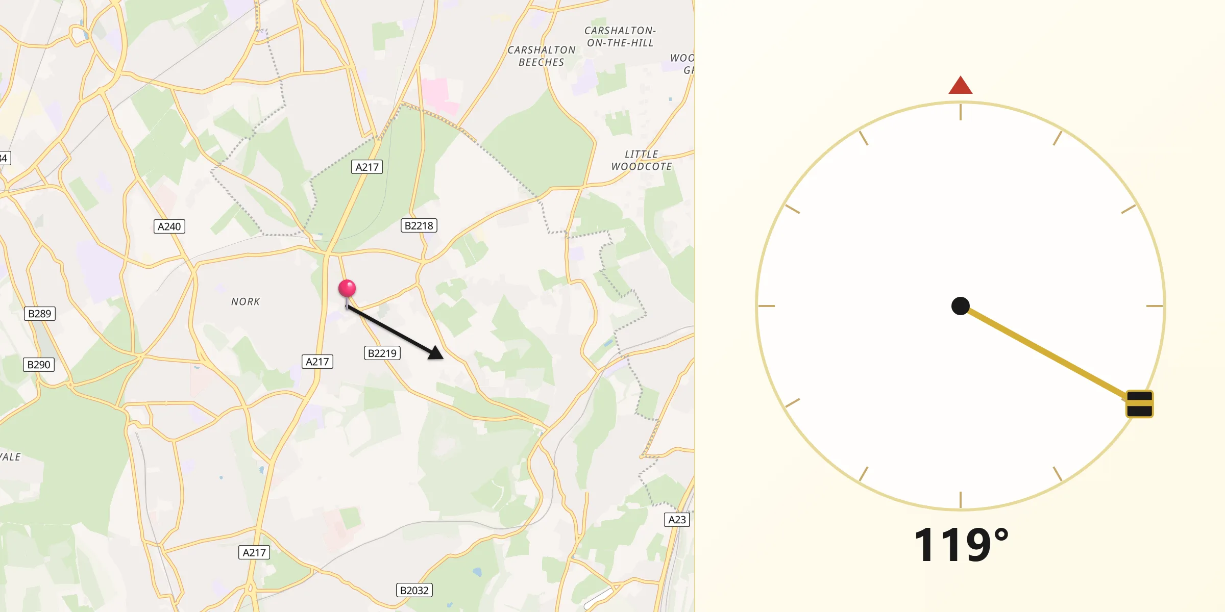 Qibla Direction from Banstead