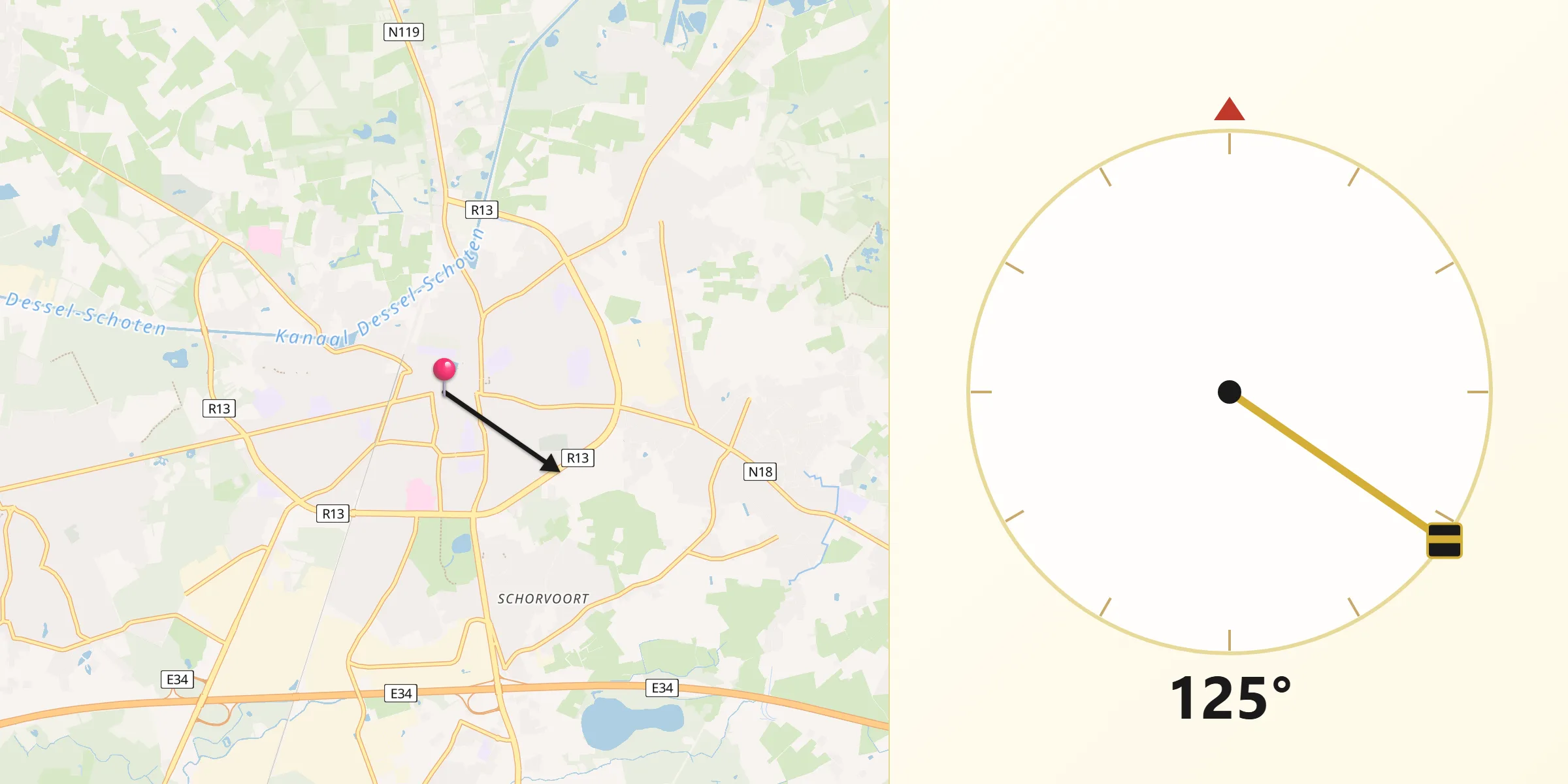 Qibla Richting vanaf Turnhout