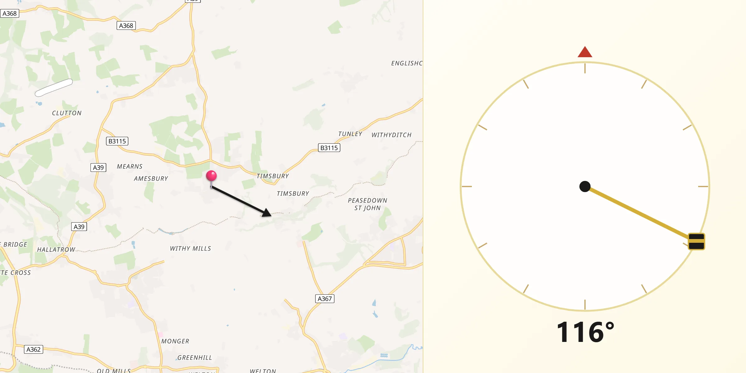 Qibla Direction from Timsbury