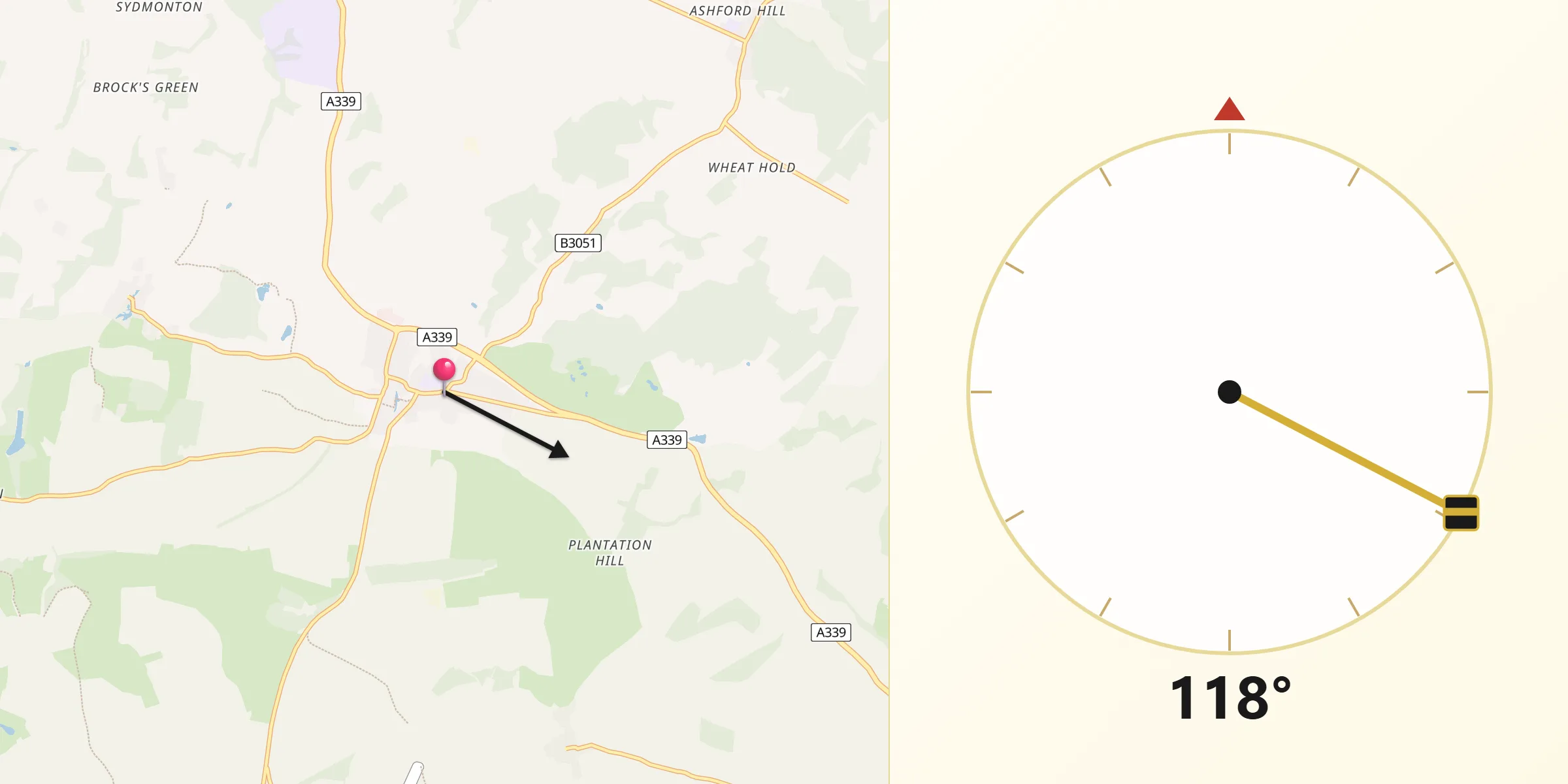 Qibla Direction from Kingsclere