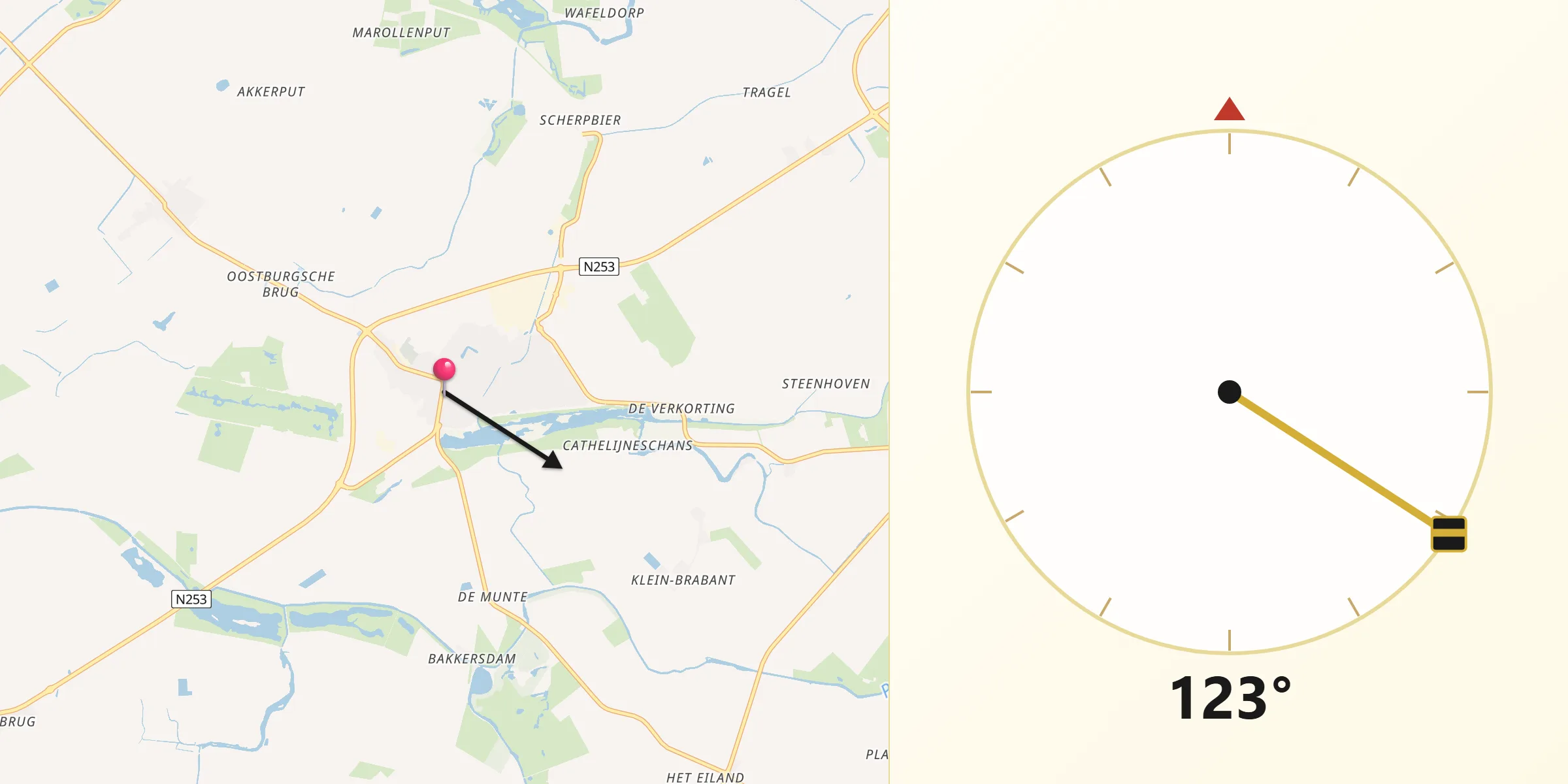 Qibla Richting vanaf Oostburg