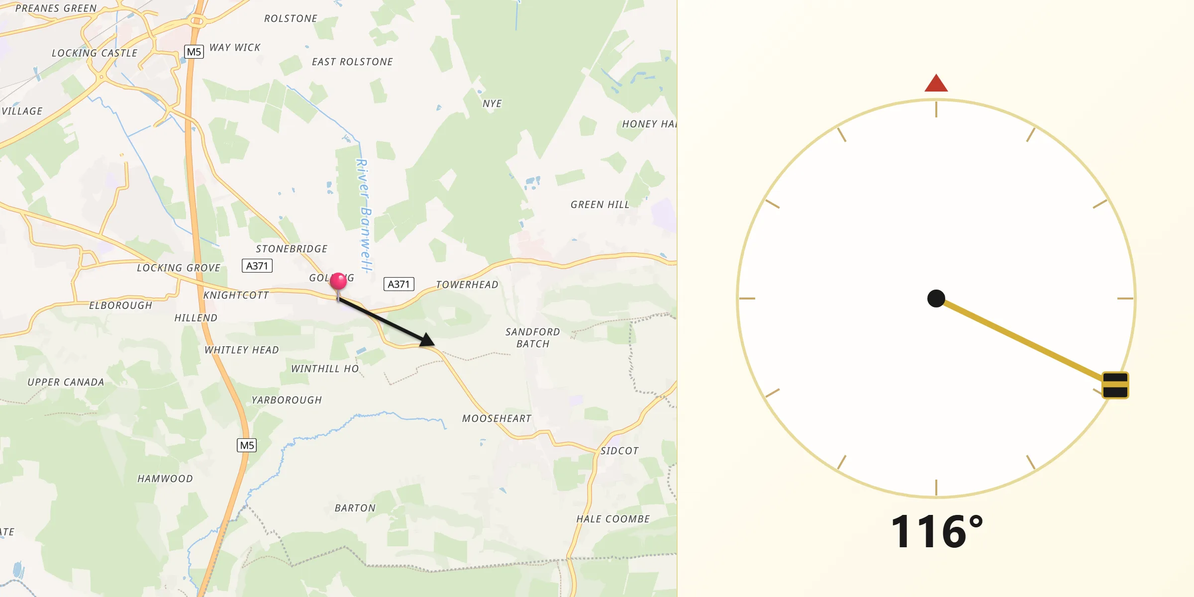 Qibla Direction from Banwell