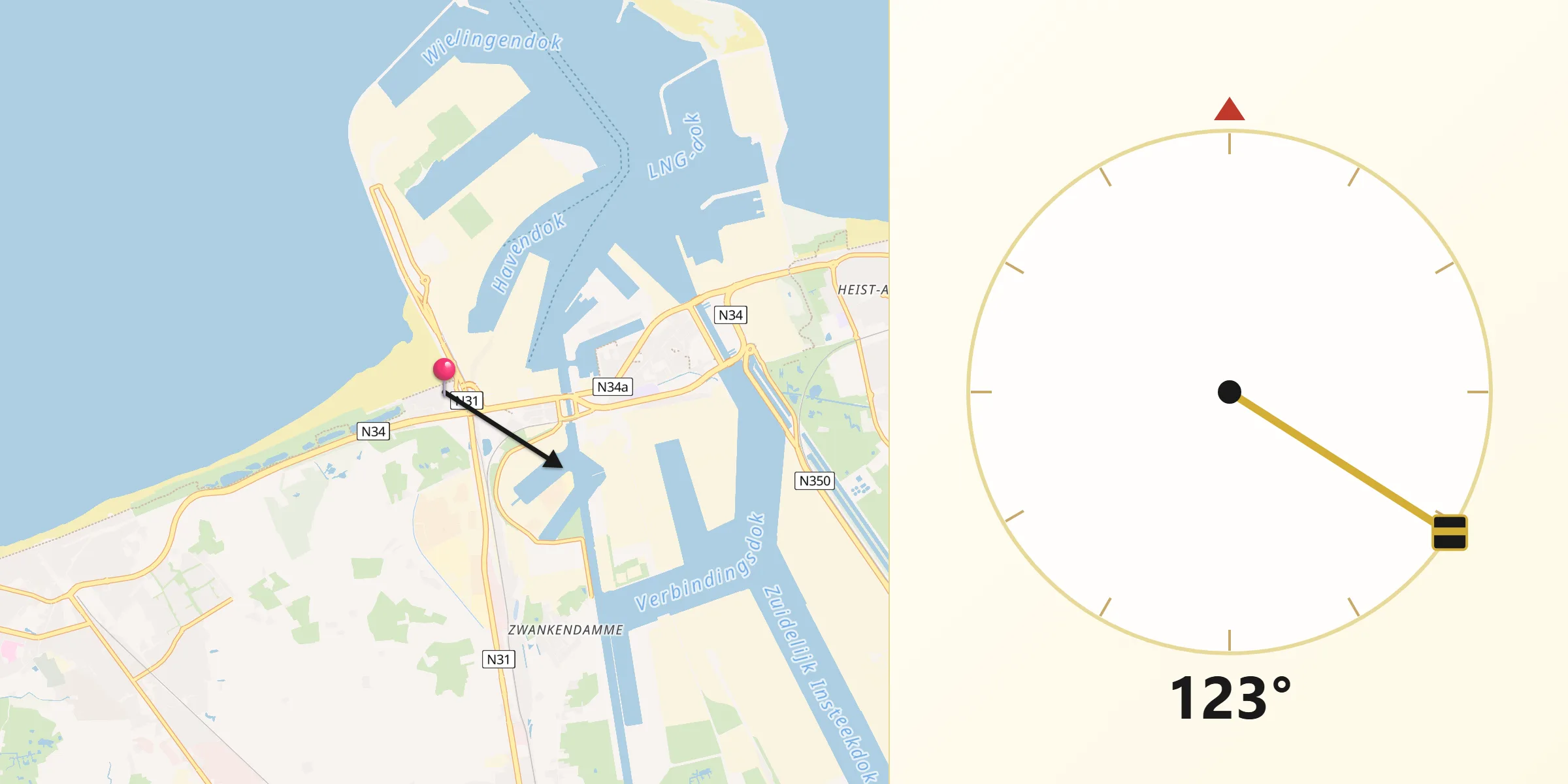 Direction vers la Qibla depuis Zeebrugge
