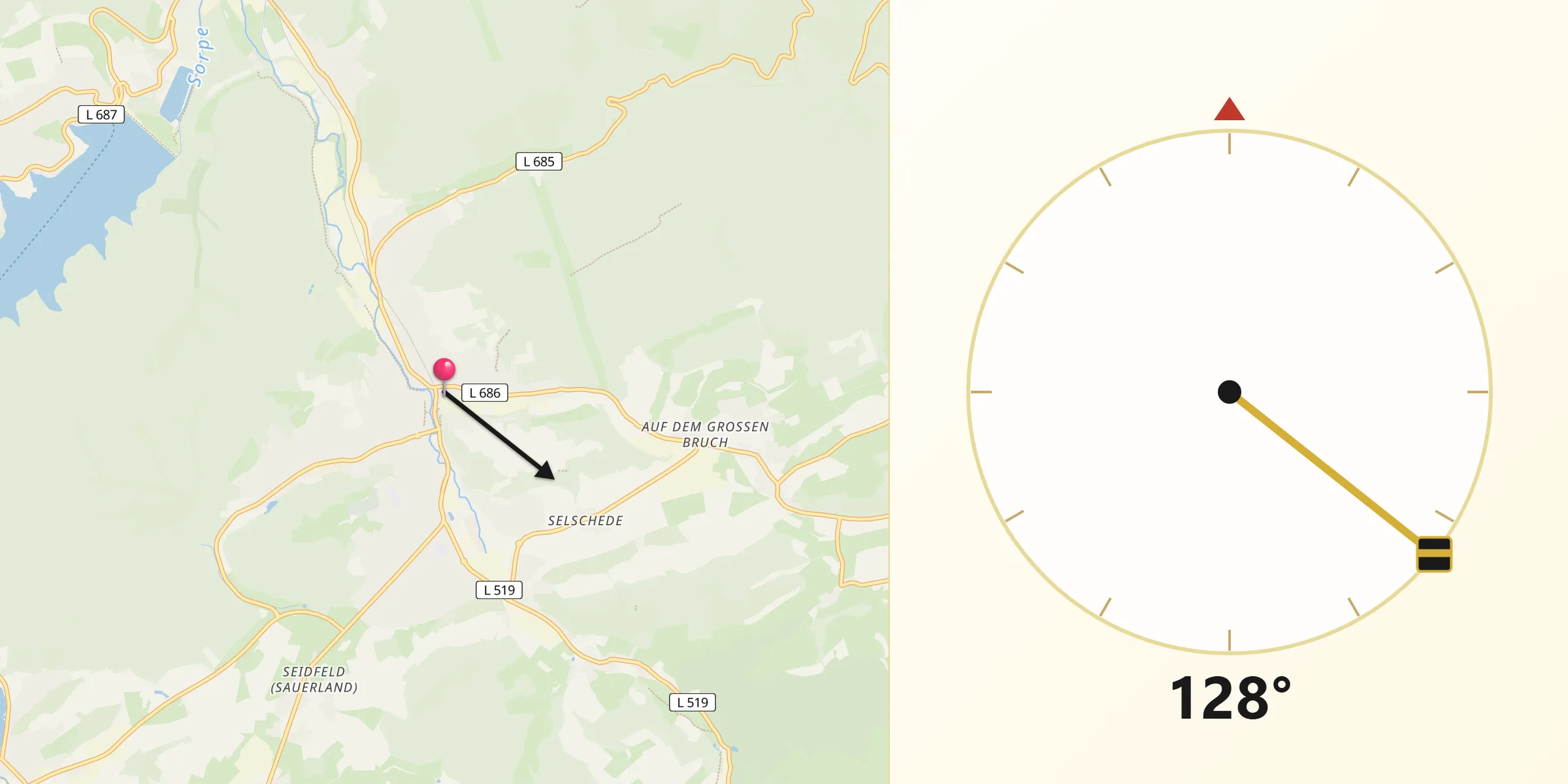 Qibla-Richtung von Regierungsbezirk Arnsberg