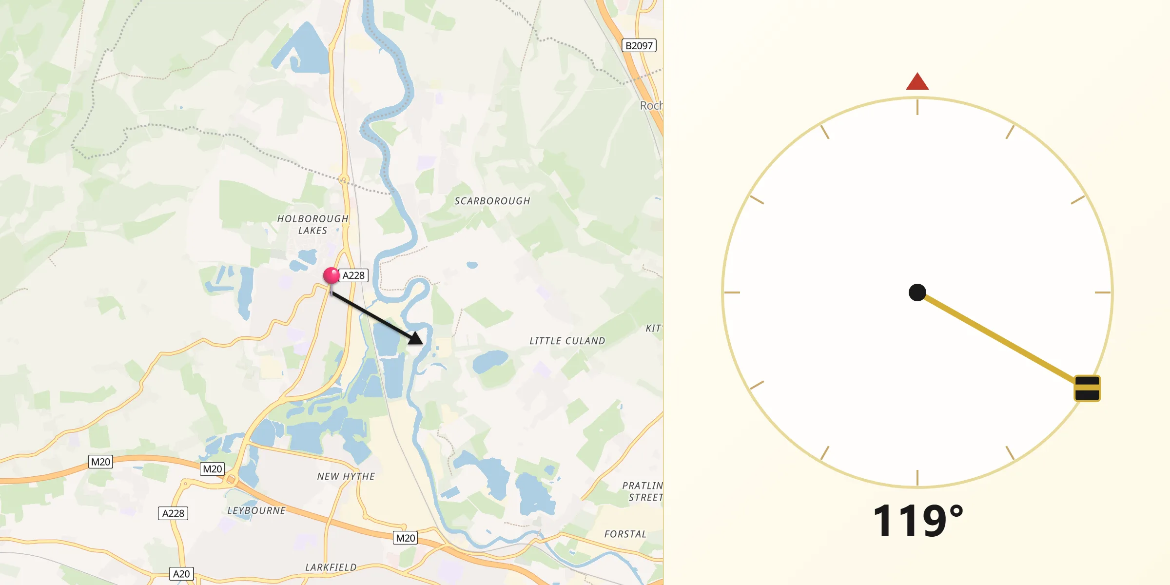 Qibla Direction from Snodland