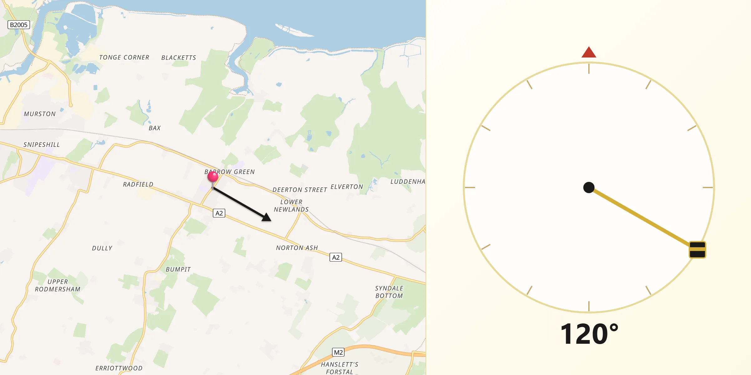 Qibla Direction from Teynham