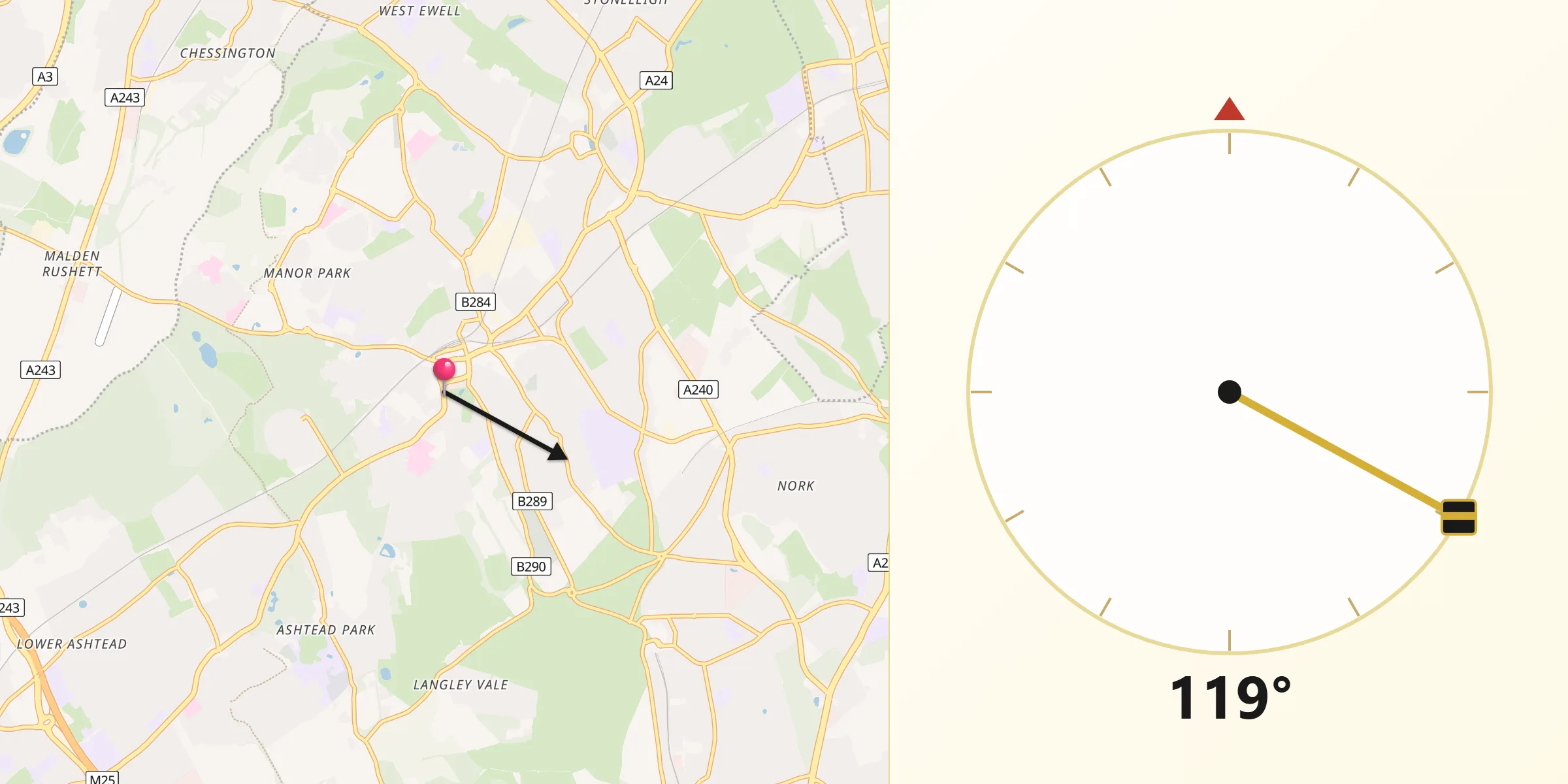 Qibla Direction from Epsom