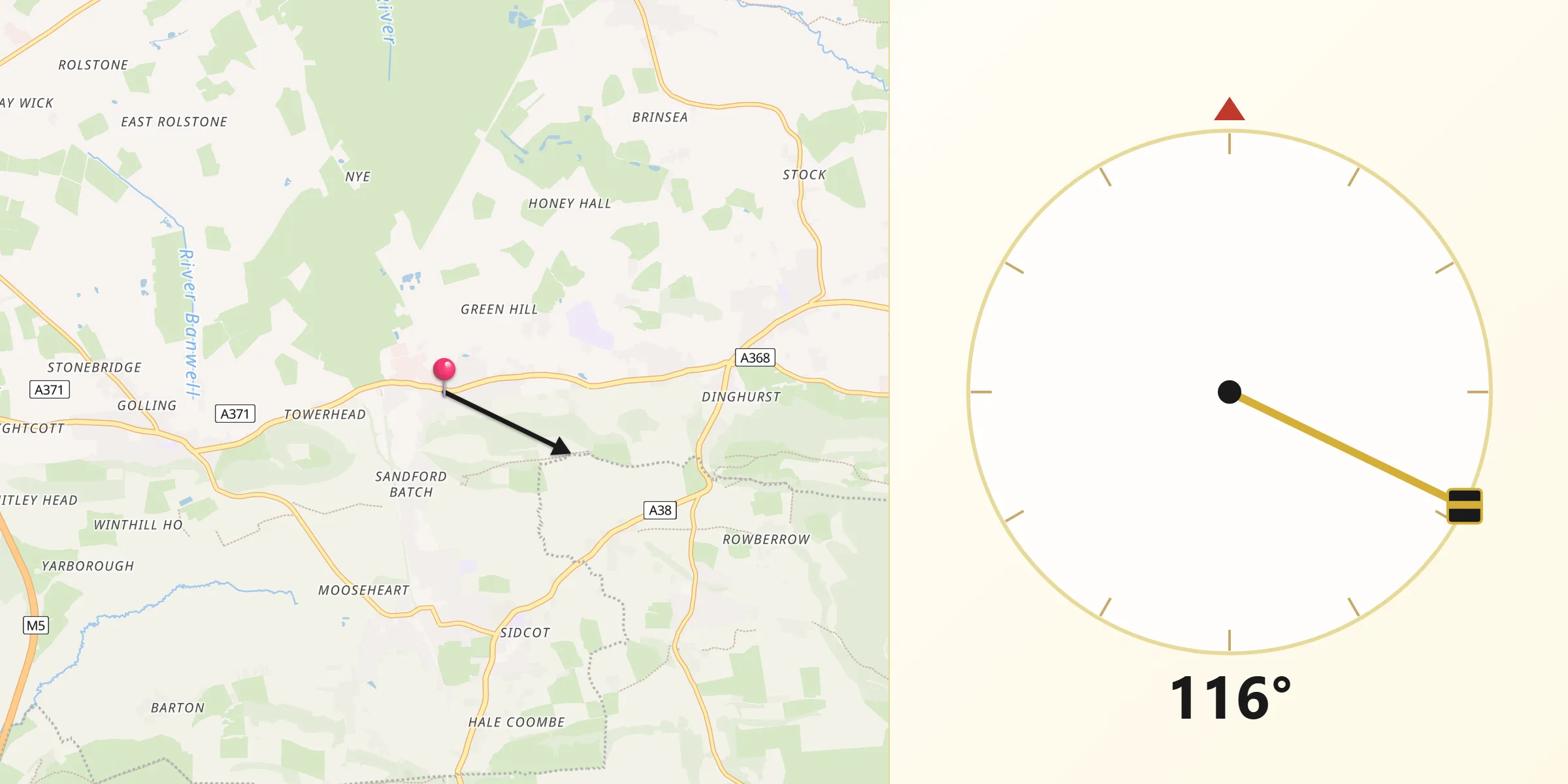 Qibla Direction from Sandford
