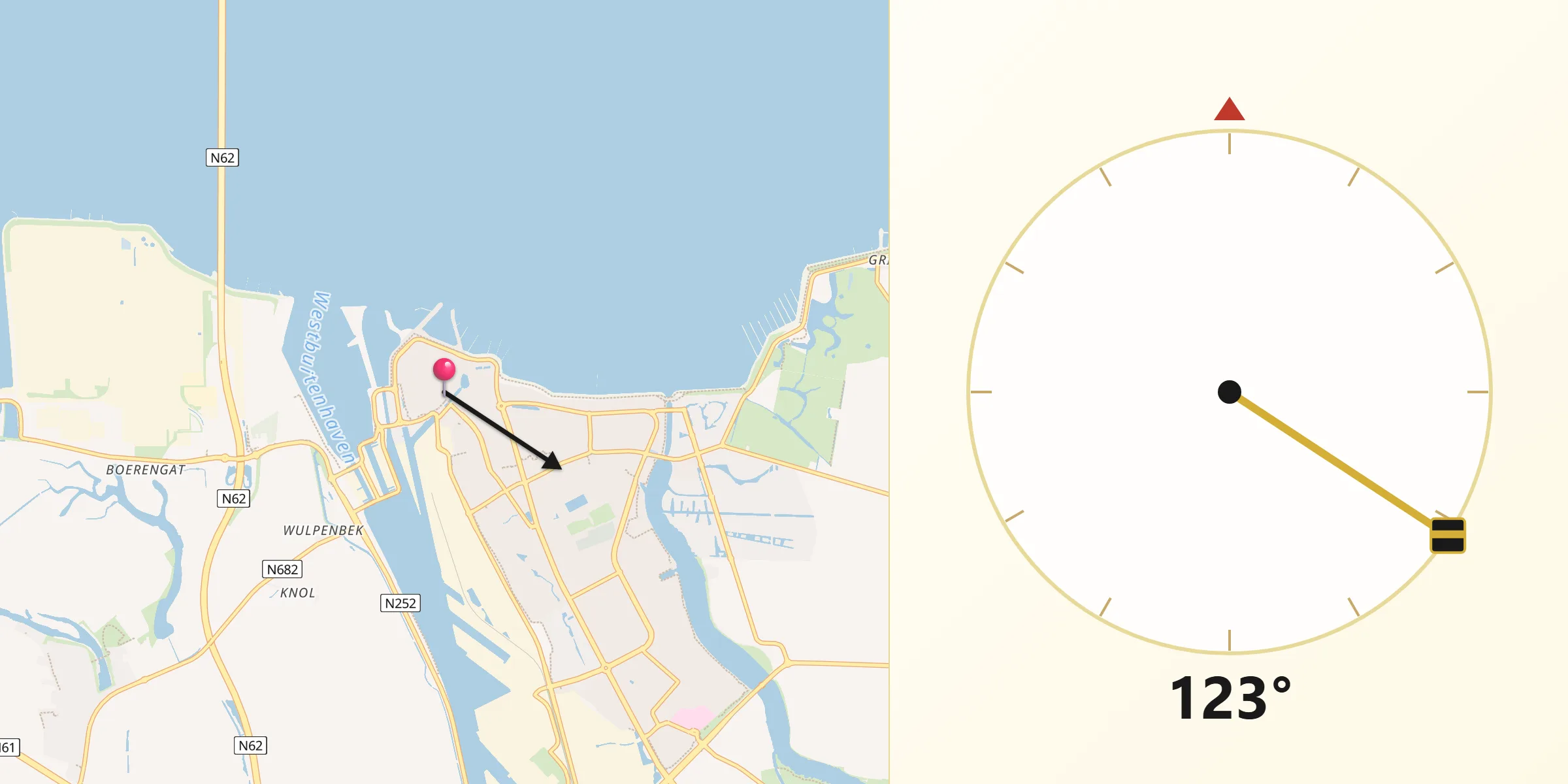 Qibla Richting vanaf Terneuzen