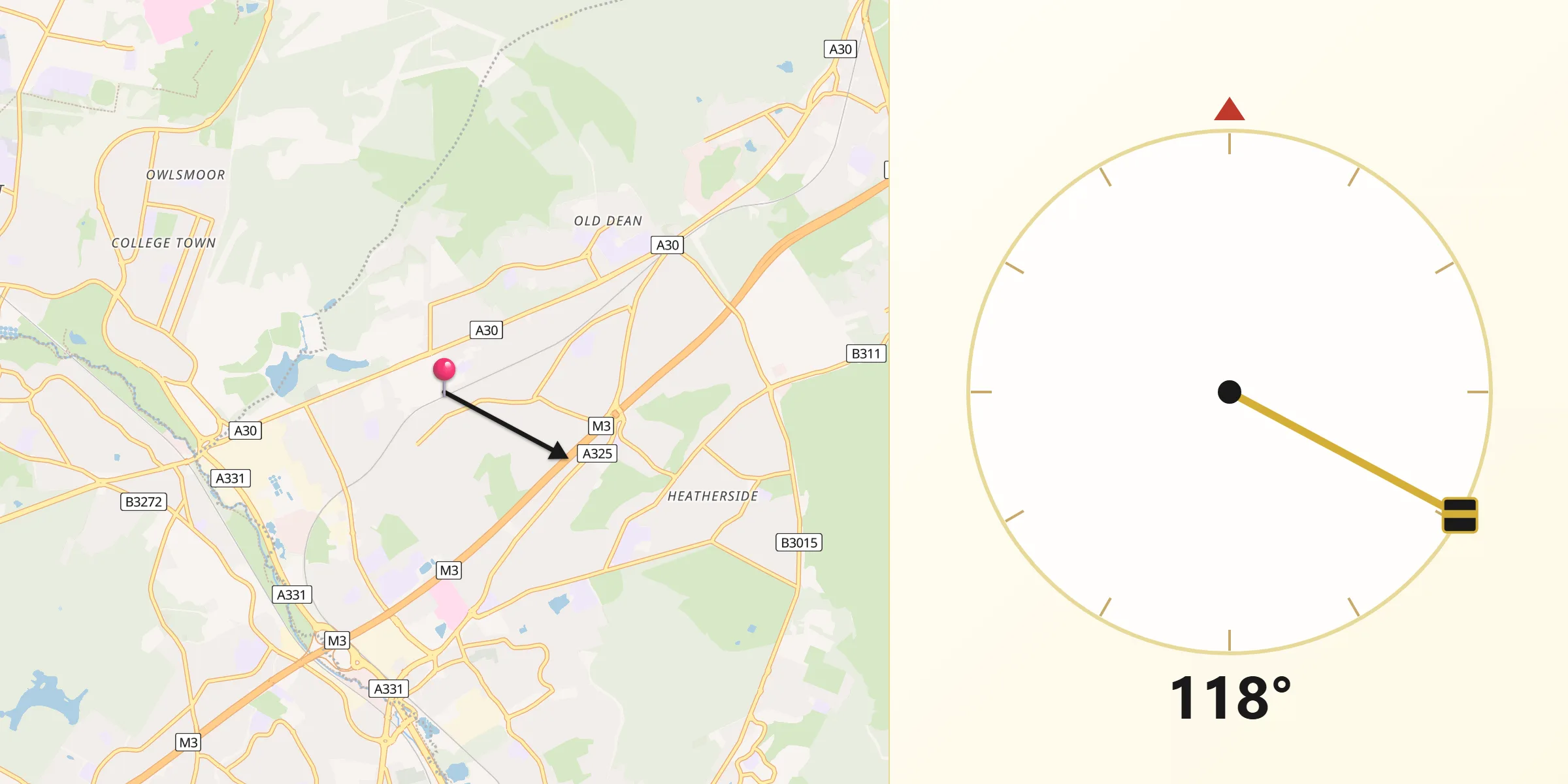 Qibla Direction from Camberley