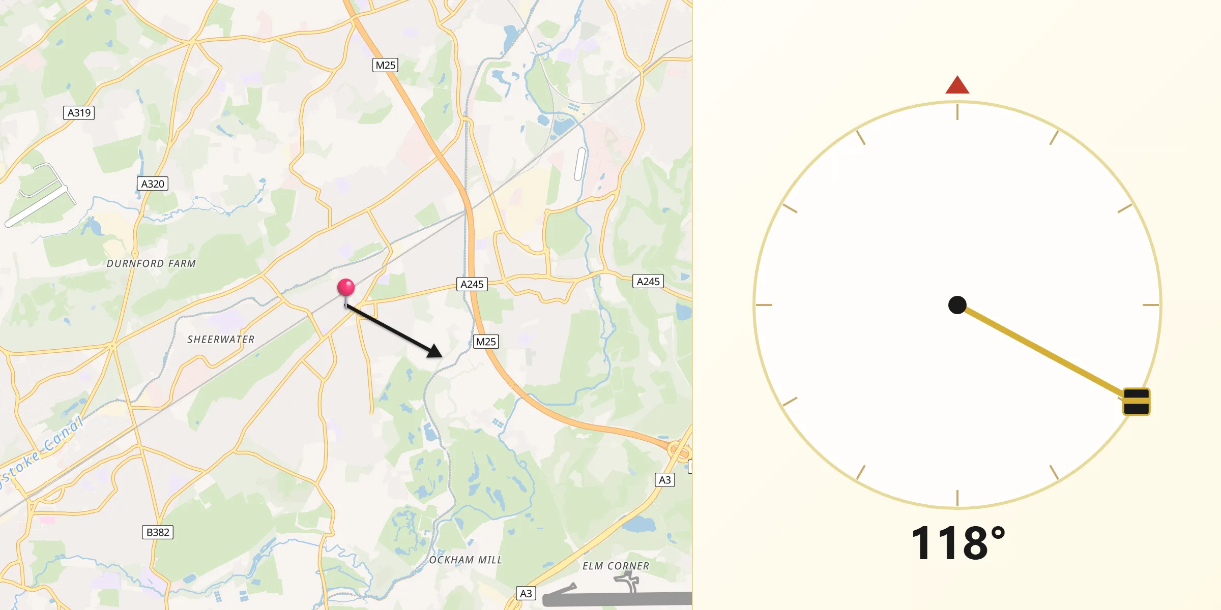 Qibla Direction from West Byfleet