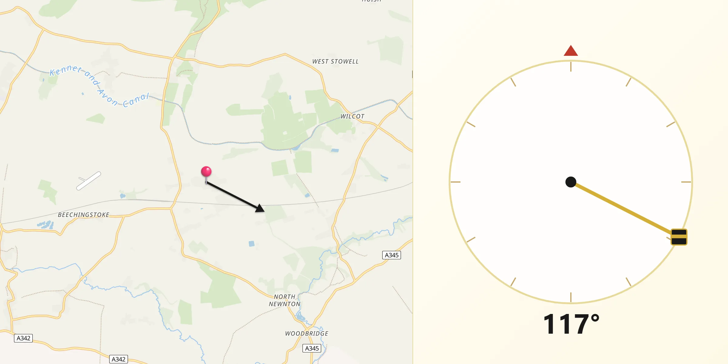 Qibla Direction from Woodborough