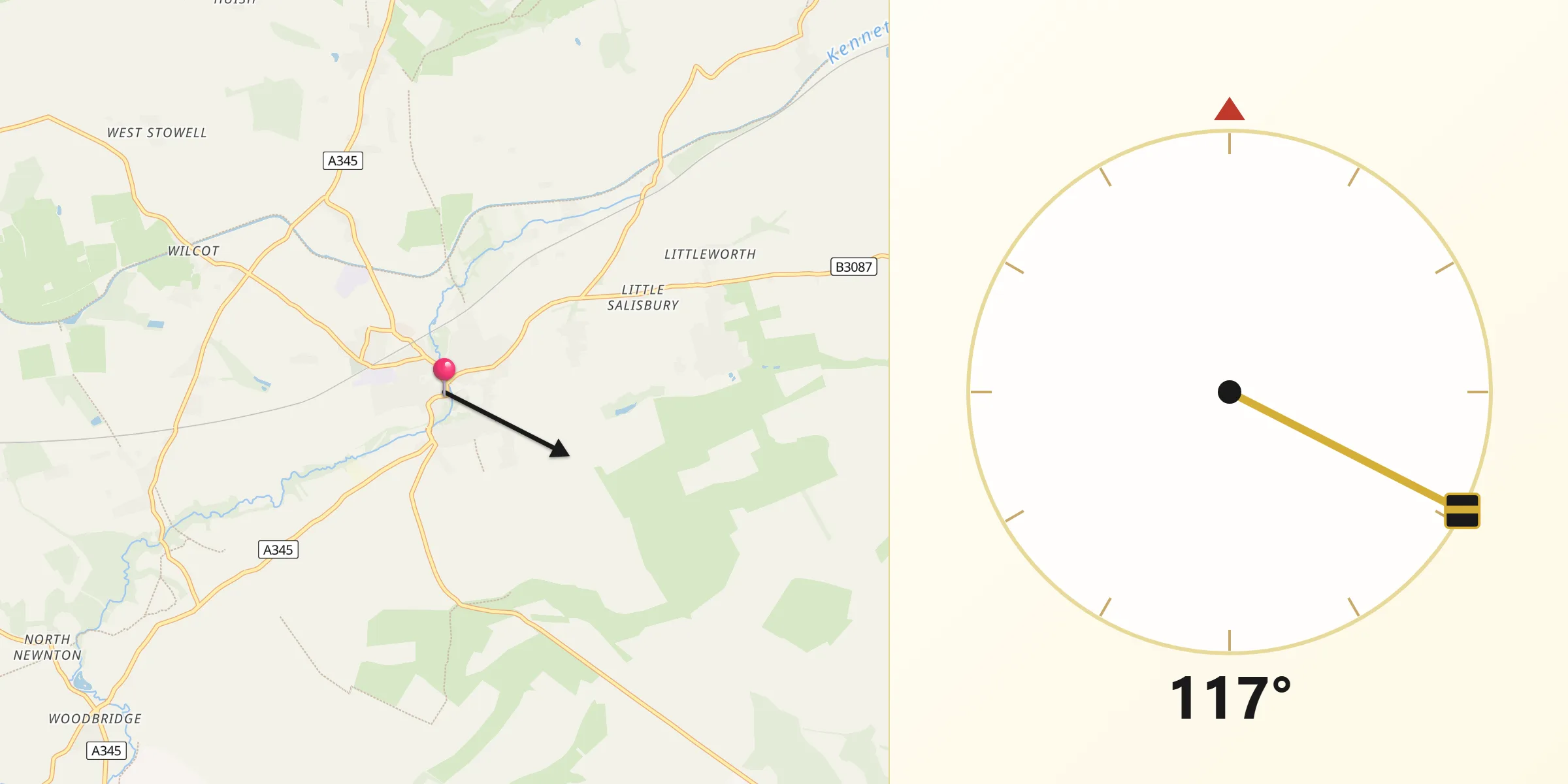 Qibla Direction from Pewsey