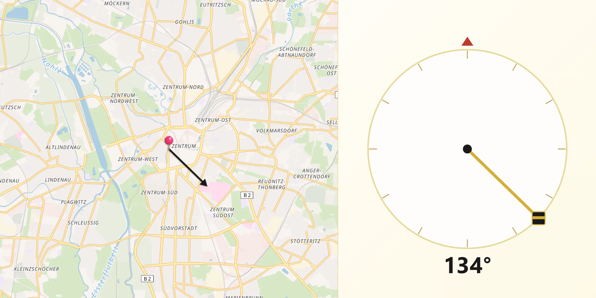 Qibla-Richtung von Leipzig