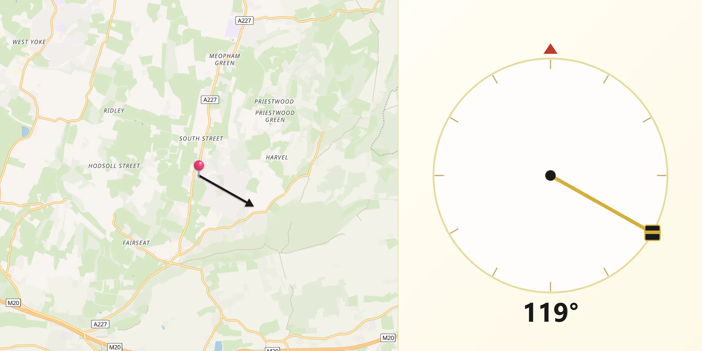 Qibla Direction from Culverstone Green
