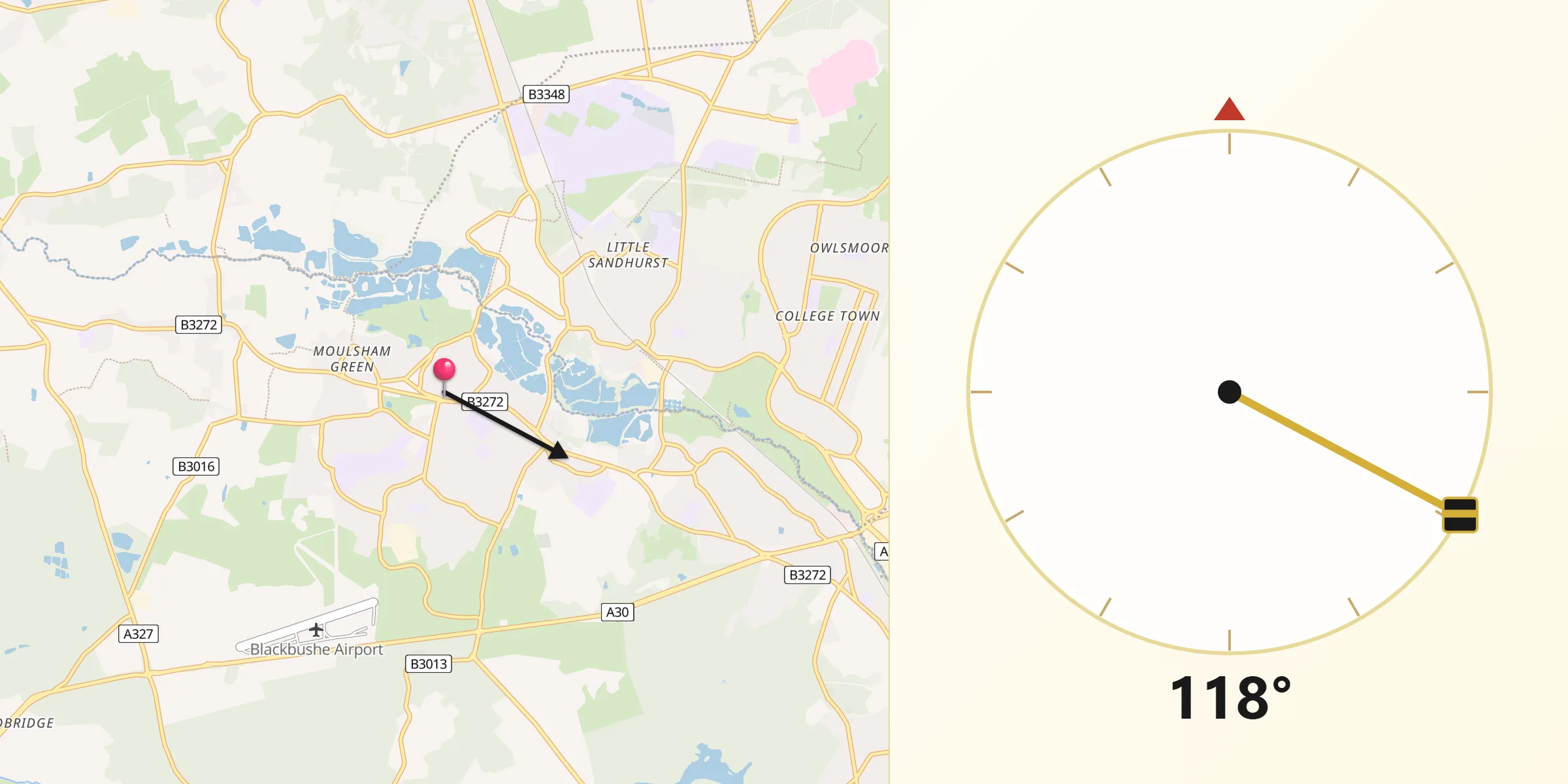 Qibla Direction from Yateley