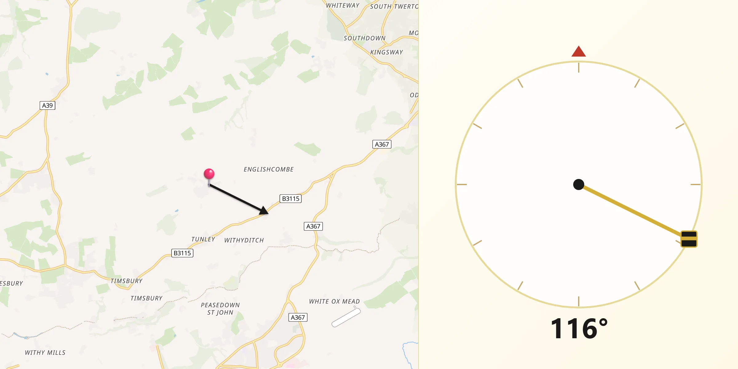 Qibla Direction from Priston