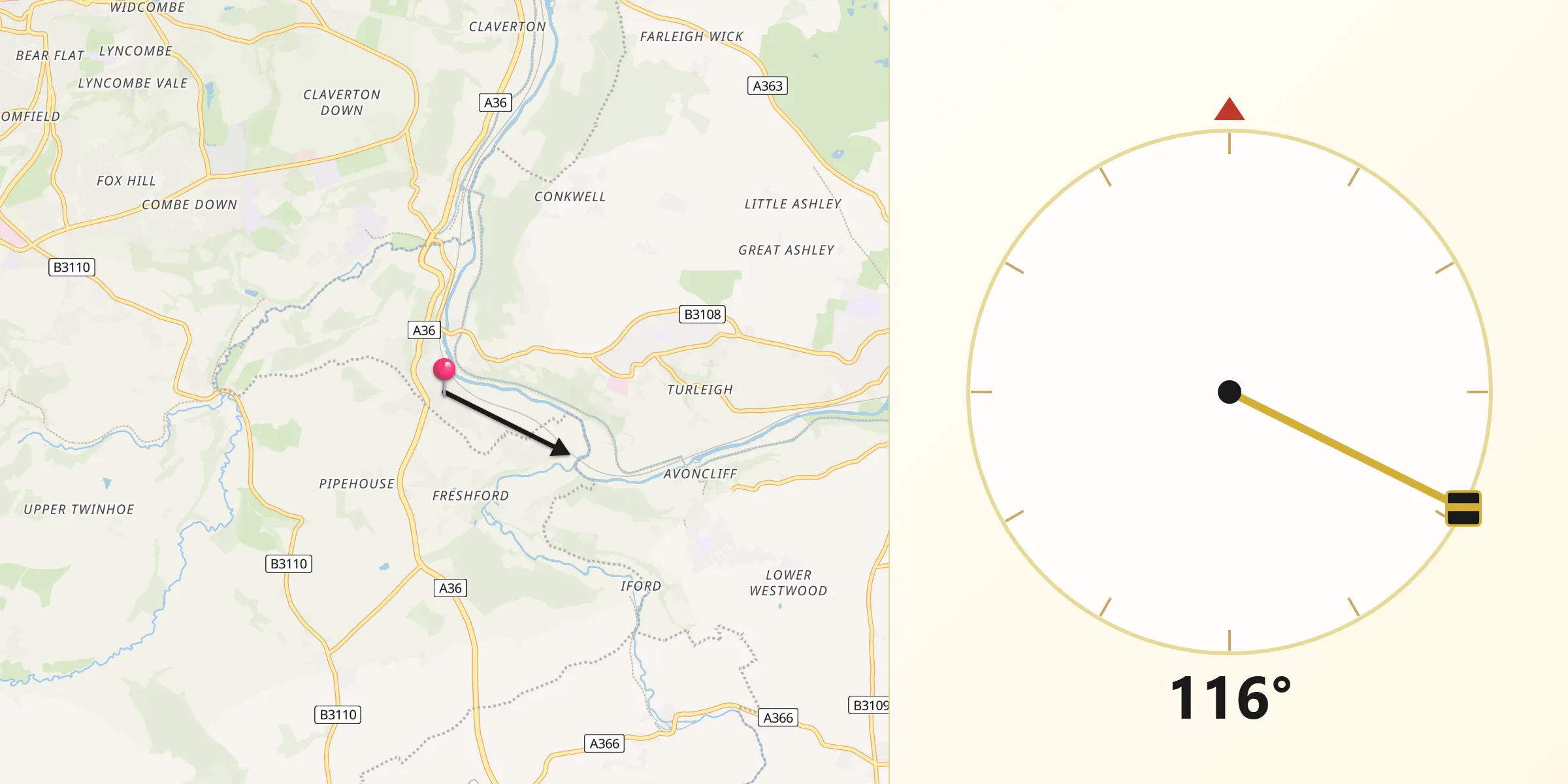 Qibla Direction from Limpley Stoke