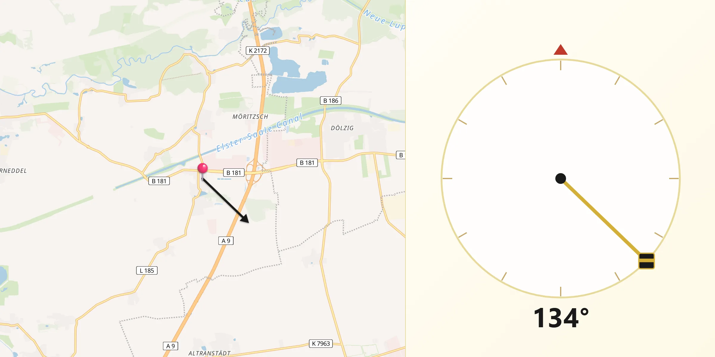 Qibla-Richtung von Günthersdorf
