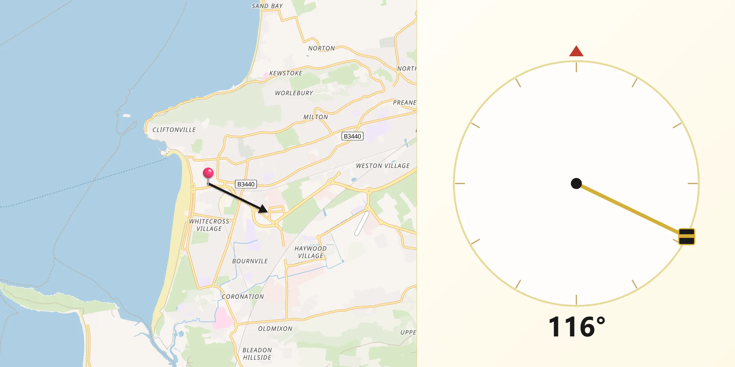 Qibla Direction from Weston-super-Mare