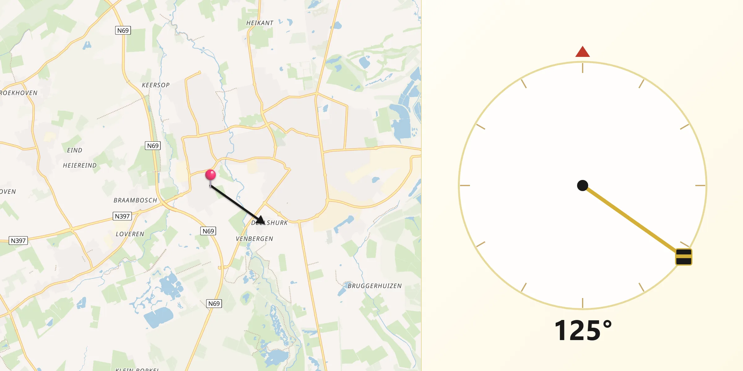 Qibla Richting vanaf Dommelen