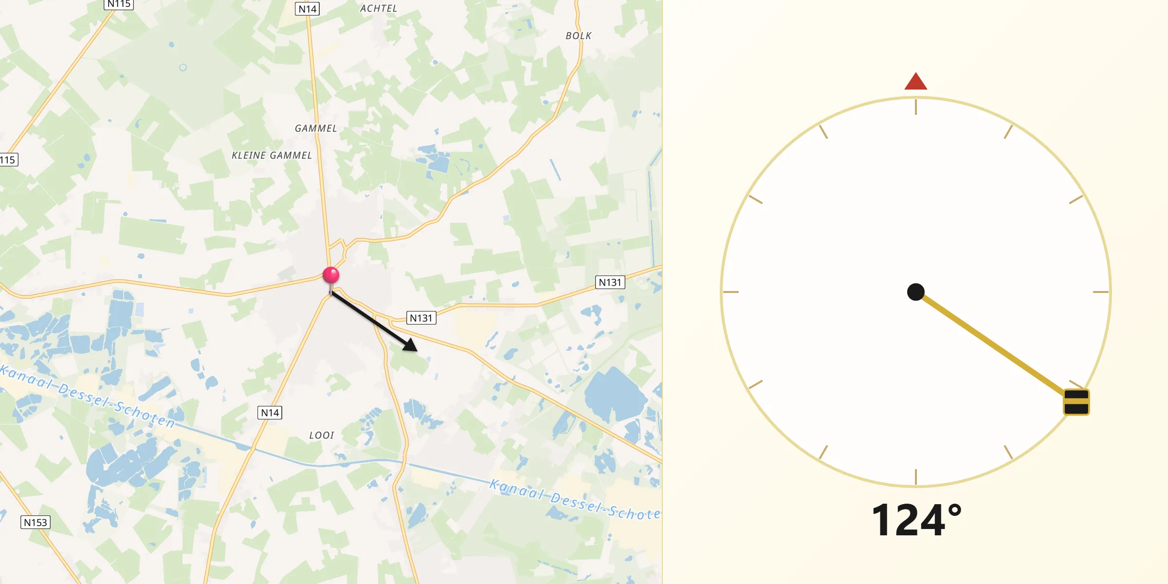 Direction vers la Qibla depuis Rijkevorsel