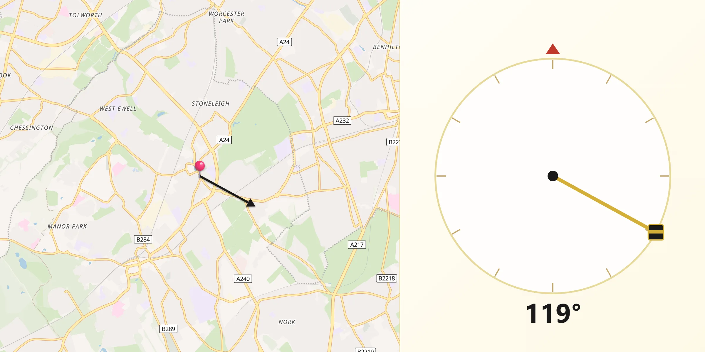 Qibla Direction from Ewell