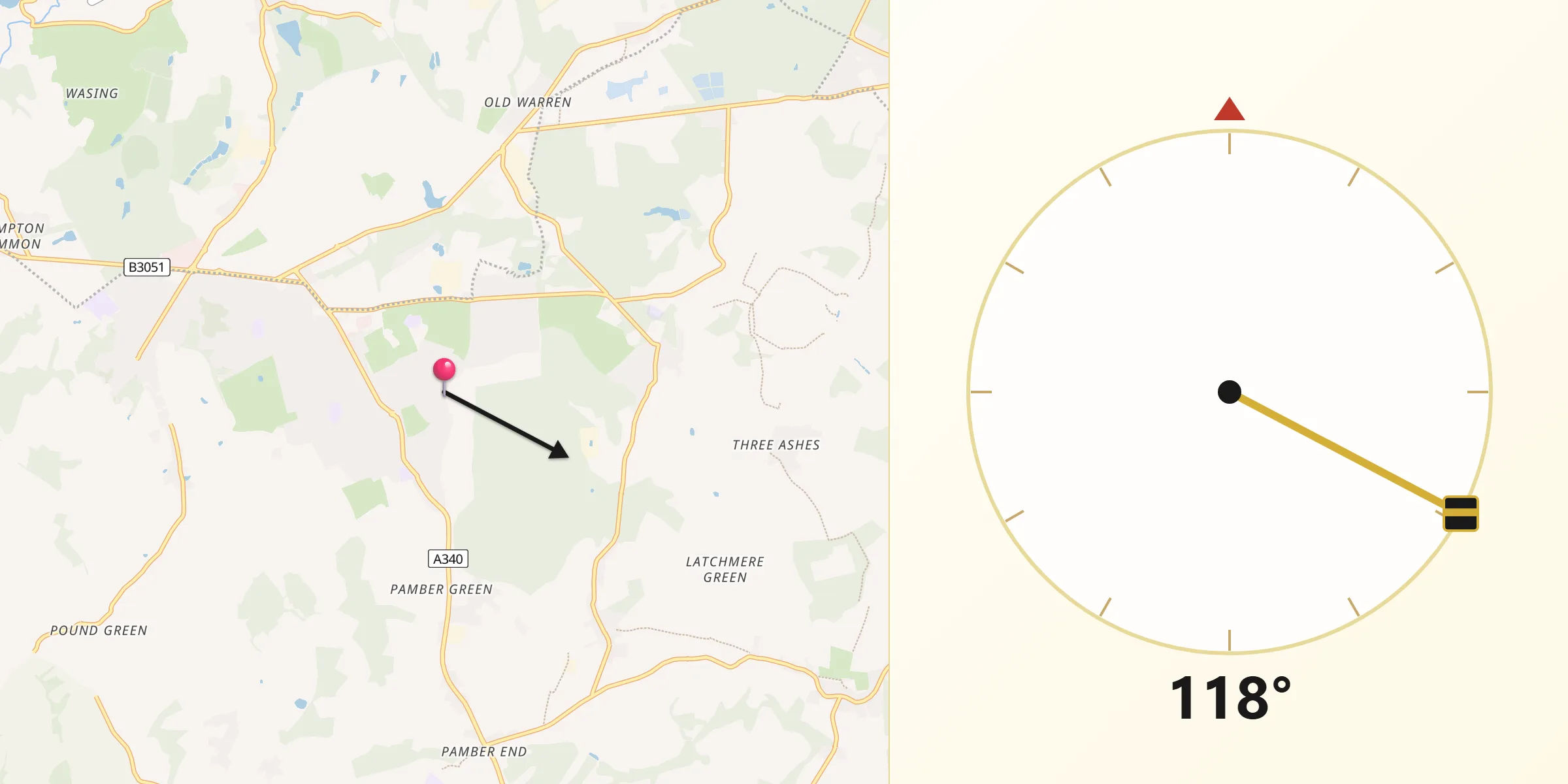 Qibla Direction from Tadley