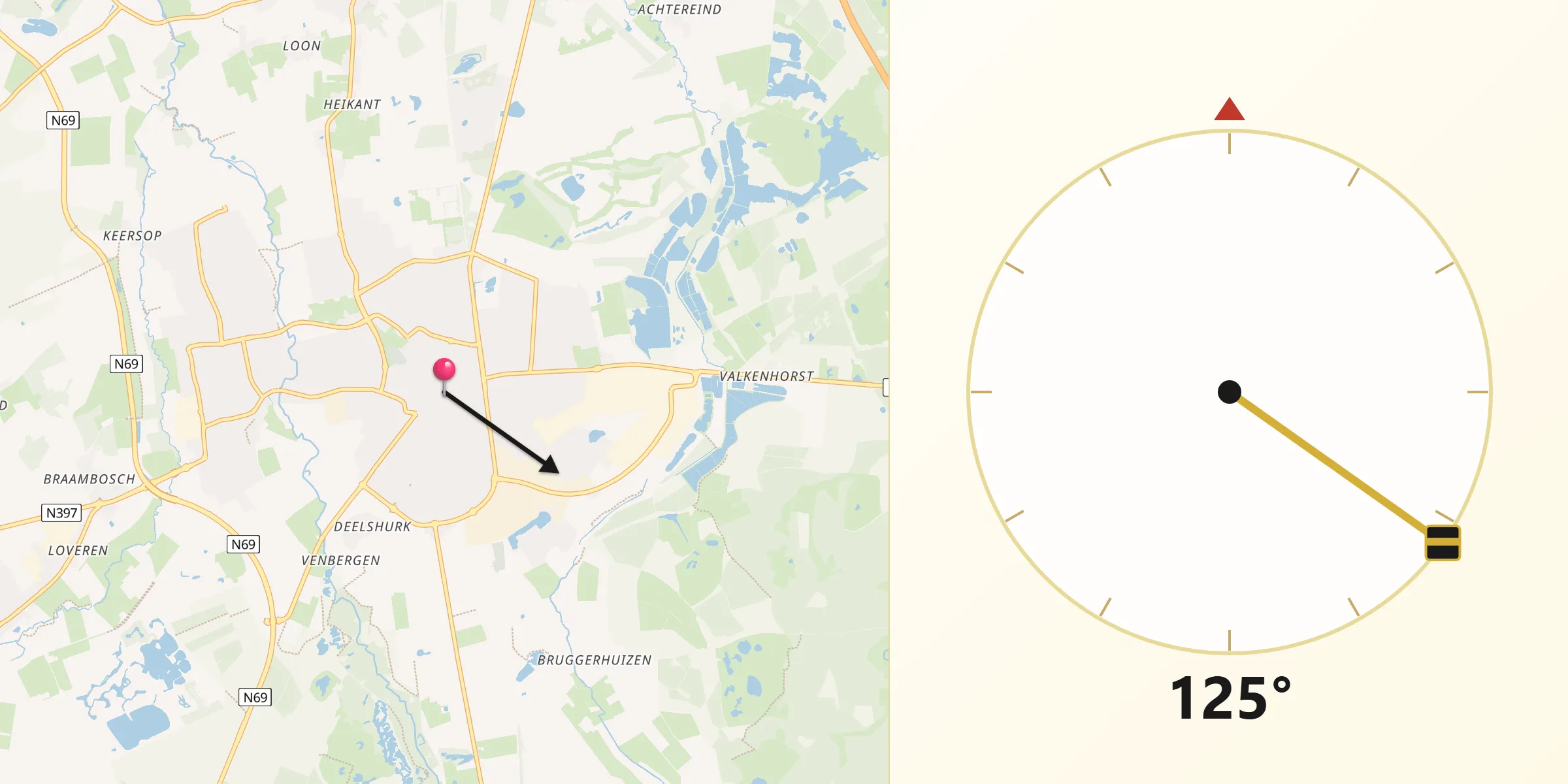 Qibla Richting vanaf Valkenswaard